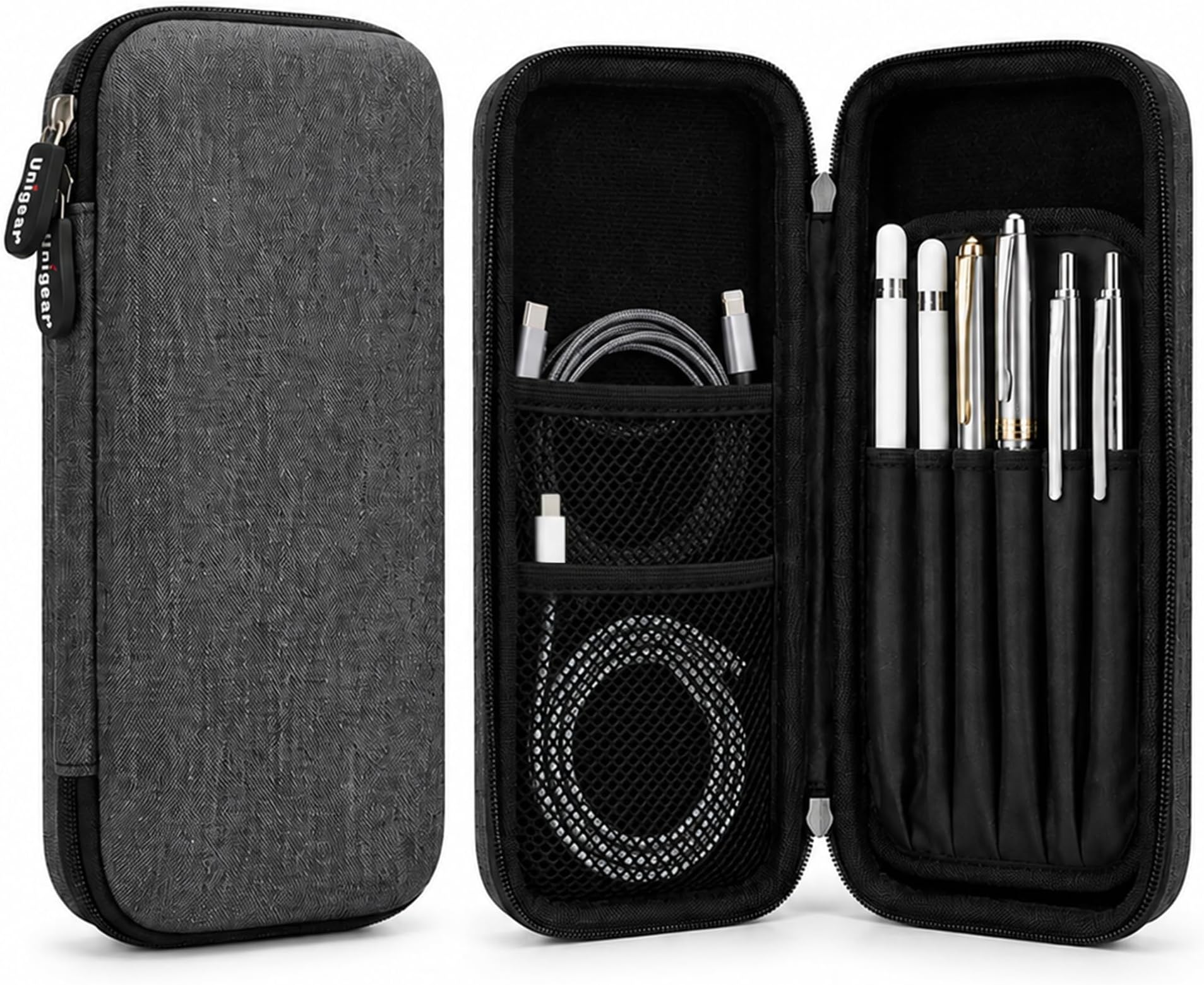 EVA Polyester Pencil Case Pen Pouch Holder Bag Stationery Box Large Storage EVA Hard Shell for School Supplies Office Stuff (Dark Grey)