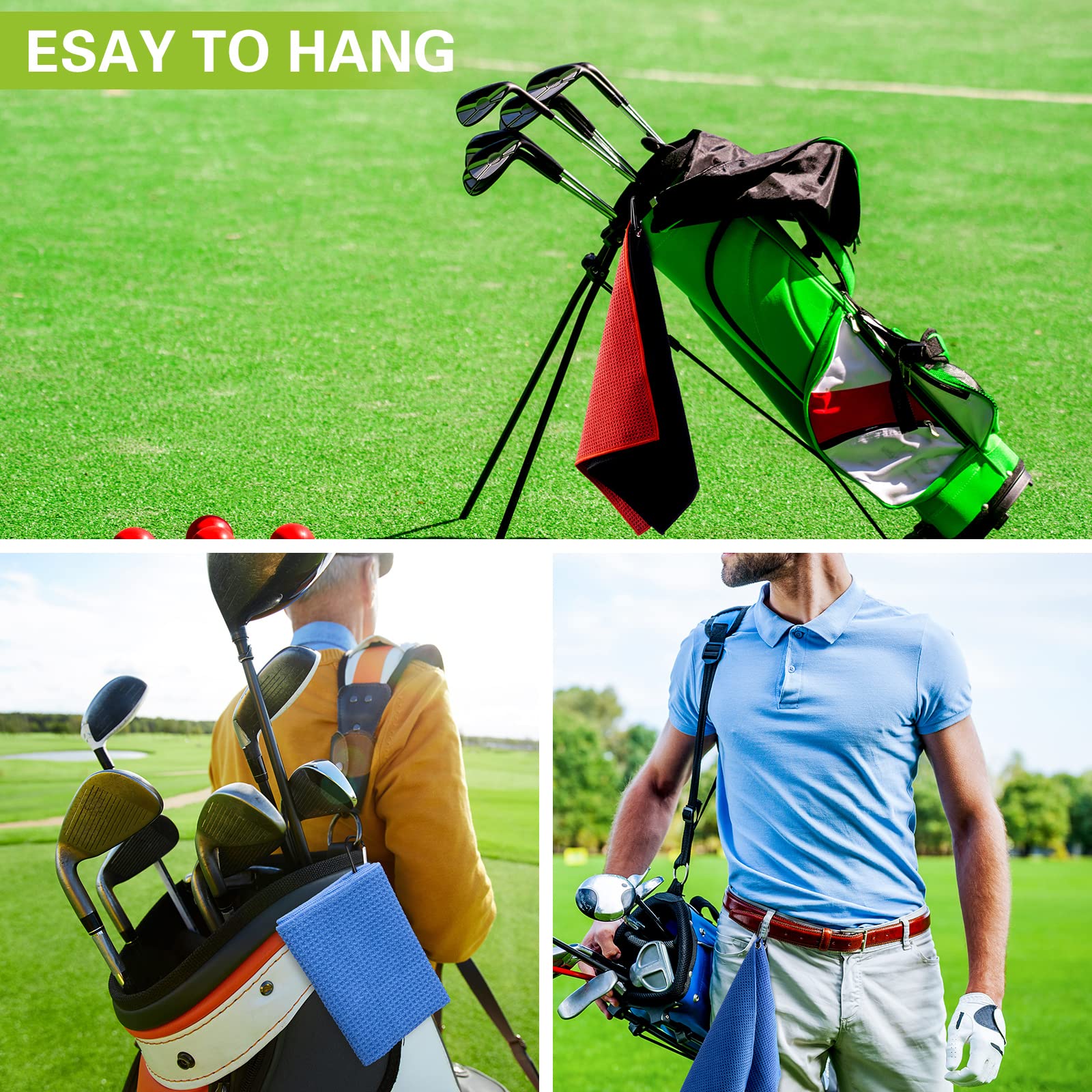 Golf-Handtuch mit Waffelmuster, Mikrofaser, Golf-Handtuch mit Haken, Clips, Reinigung, Golf-Zubehör für Männer und Frauen, praktisches Golf-Gadgets, Sport, Angeln, Küche, 5 Farben (20 Stück)