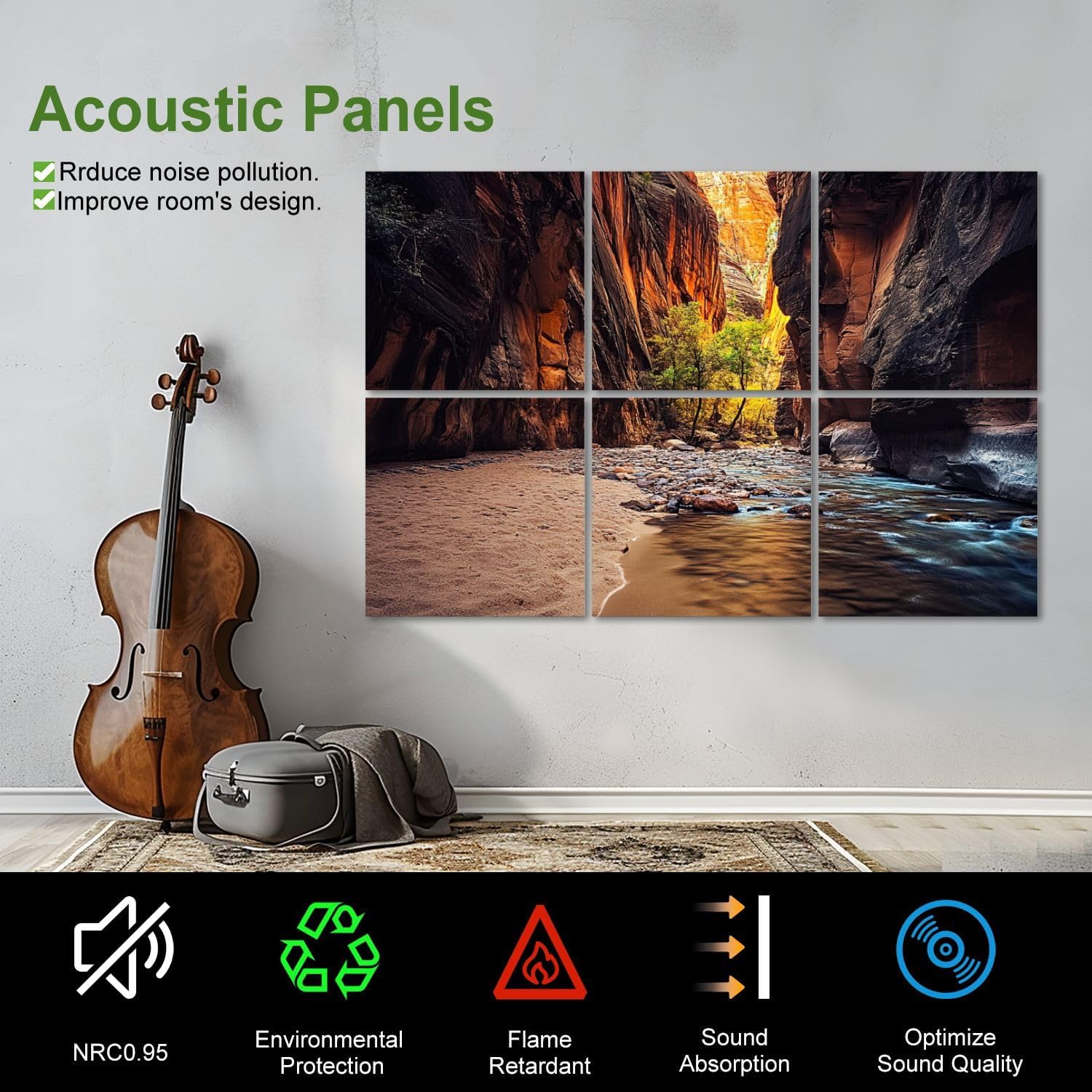 Art Acoustic Panels Self Adhesive Wall street Narrows Zion National Park Utah 6 Packs Decorative Soundproof Wall Panels Large Sound Absorbing Panels for Home Office 48"x72"