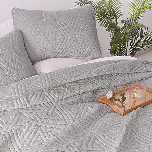 Miniatura 4 de Whale Flotilla Juego de edredón suave de tamaño individual para todas las estaciones, juego de ropa de cama de 2 piezas, colcha geométrica