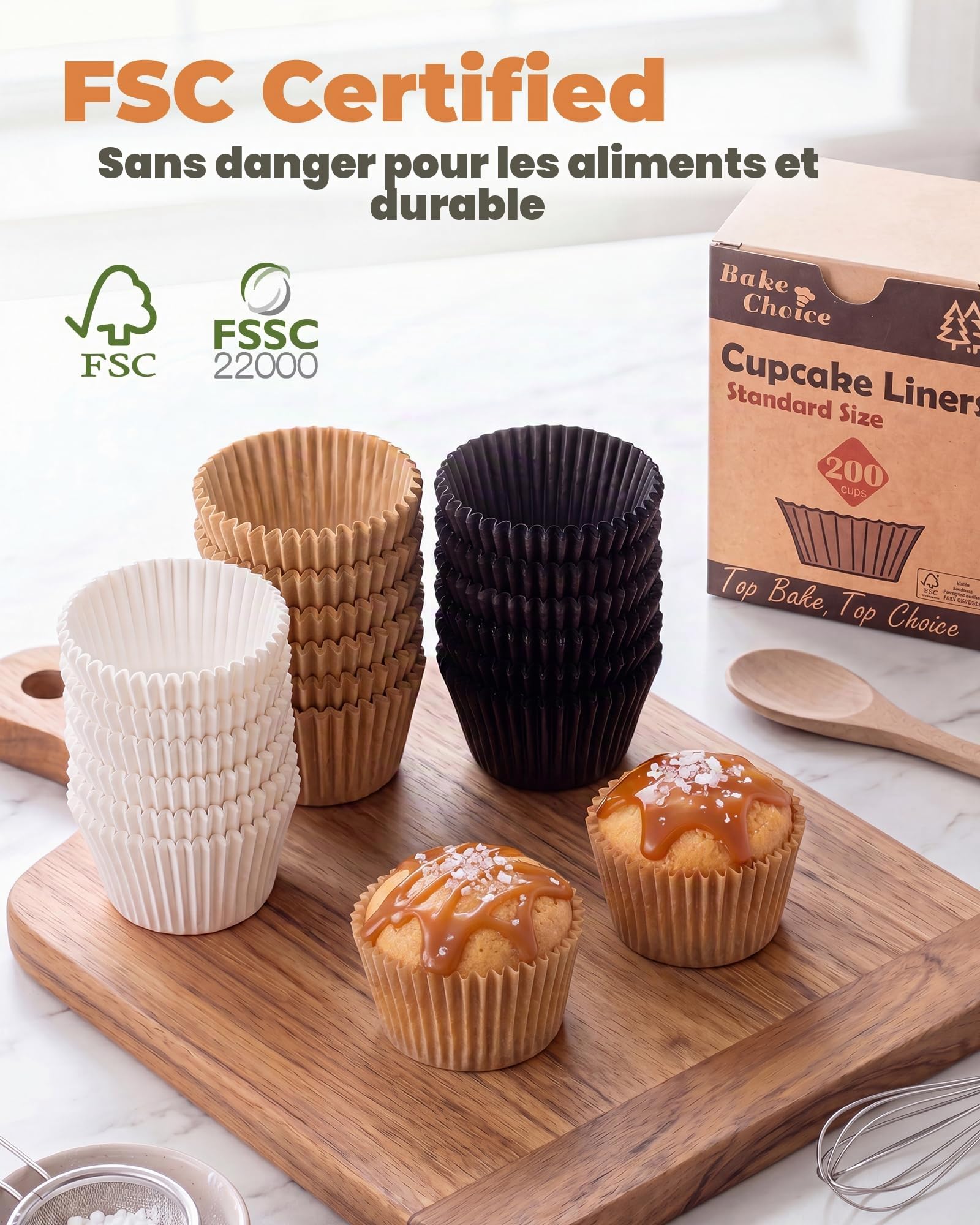 Caissette Muffins Papier 200 pièces Standard Naturel Moule Parchemin Résistant à la Graisse Non Blanchi