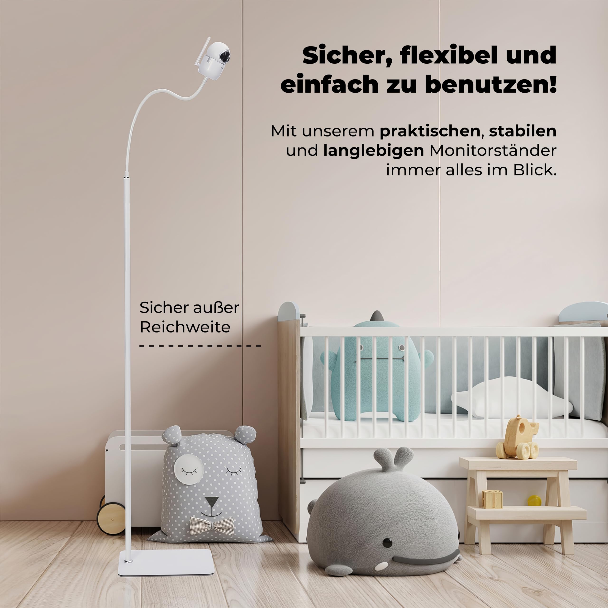 Babyphone Halterung, 170 cm Höhenverstellbar Ständer kompatibel mit HelloBaby, GHB, Tp-Link Tapo, Momcozy, Eufy, Philips Avent, Vtech and Allen Baby Kamera mit 1/4" Gewinde