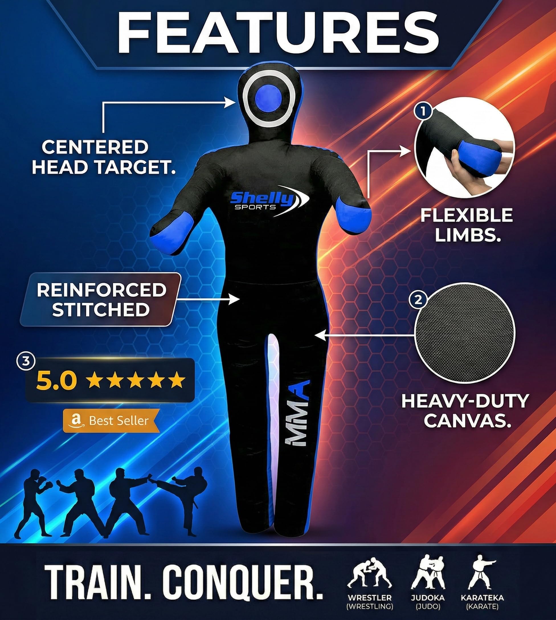 Shelly - Chupete para artes marciales mixtas, saco de boxeo brasileño BJJ JIU Jitsu, posición de pie, lucha libre, artes marciales, boxeo, karate, entrenamiento, lona, sin relleno
