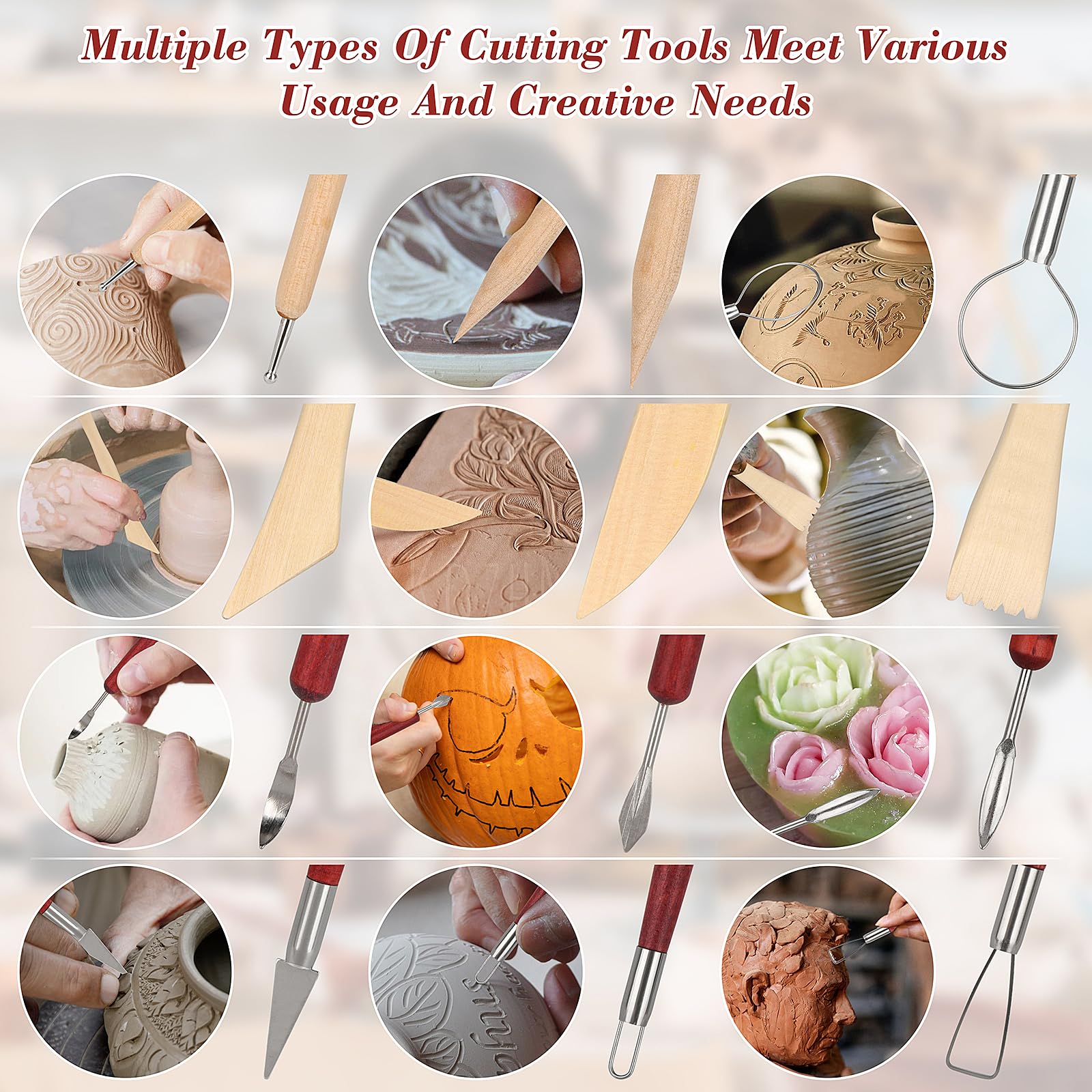 Lot De 6/12 Outils De Poterie Avec Poignée En Bois – Sculpture