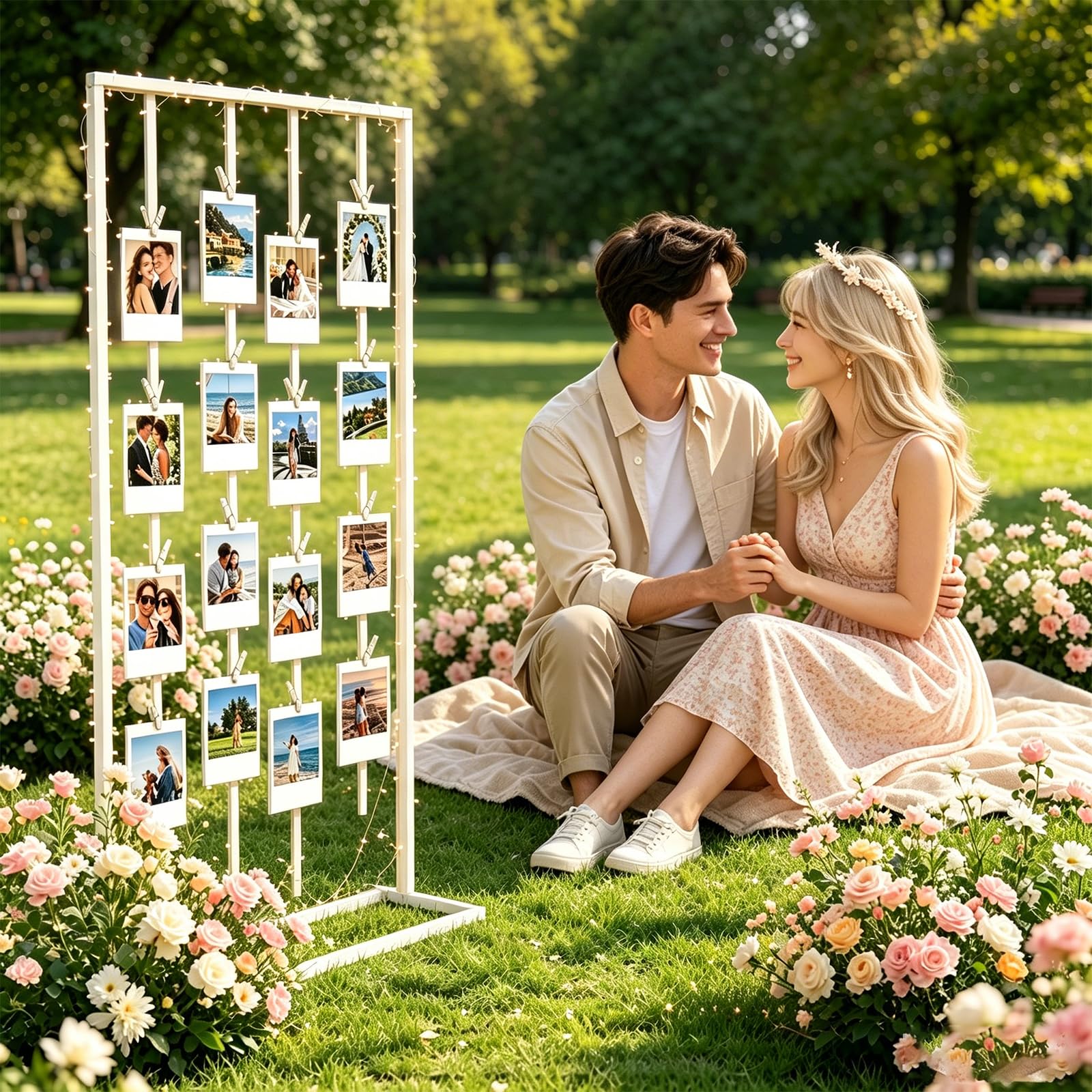 178 cm große Foto-Anzeigetafel mit 40 transparenten Clips und Band, Metall-Collage-Bilderrahmen, hängende Wanddekoration, Bilder-Organizer für Hochzeit, Abschlussfeier, Party, Grußkarten, Heimbüro