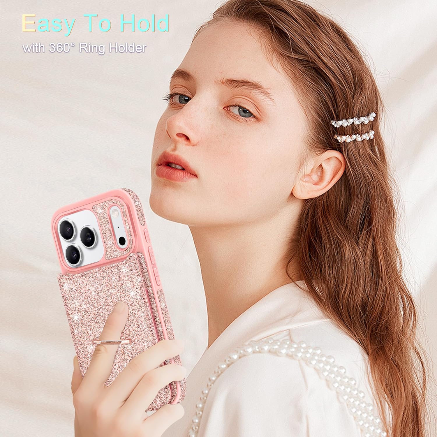 for iPhone 17 Pro Max Case Wallet with Screen Protector[5 Card Holder],Glitter PU Leather RFID Blocking with 360° Ring Stand Women Girls Shockproof Phone Cover for iPhone 17 Pro Max,Rose Gold