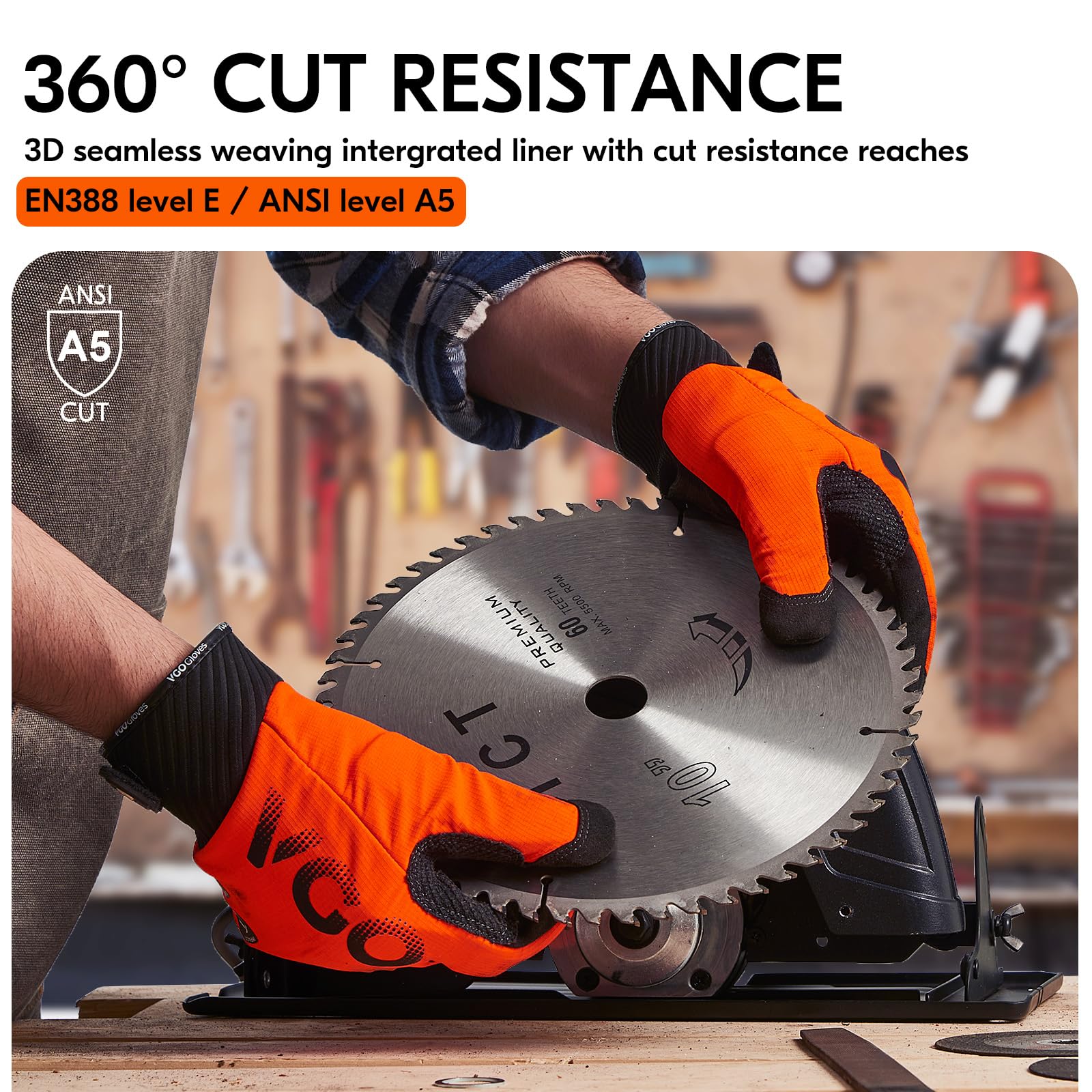 Vgo... Guantes de Trabajo Anticortes EN388 Nivel A5, Guantes Hombre Resistentes al Corte 360° para Cortar Policiales Vigilante Silvicultura, 1 Par