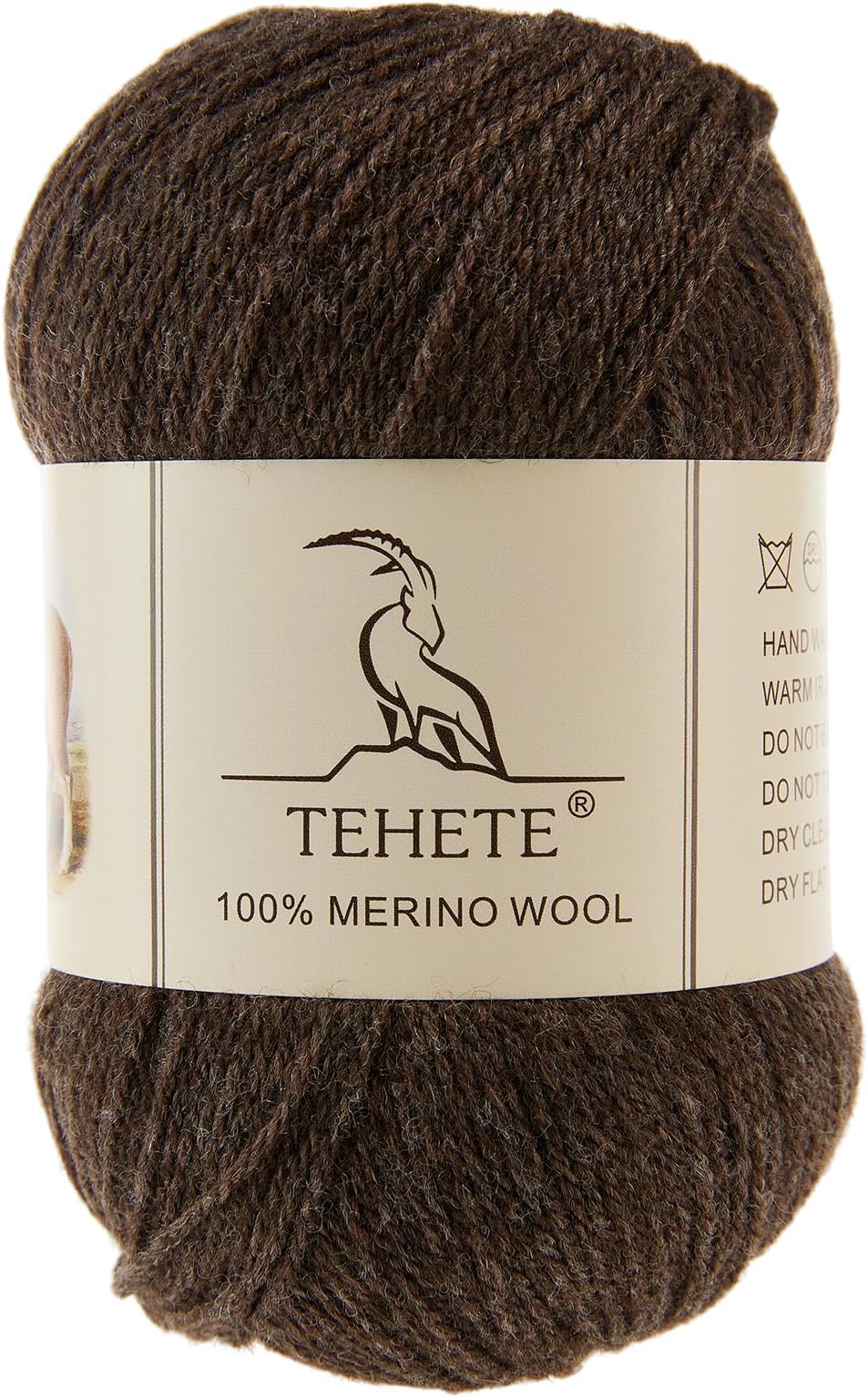 TEHETE 100% Merino Wool Yarn for Knitting 3-Ply Luxury Warm Soft Lightweight Crochet Yarn(Brown,1Ball)