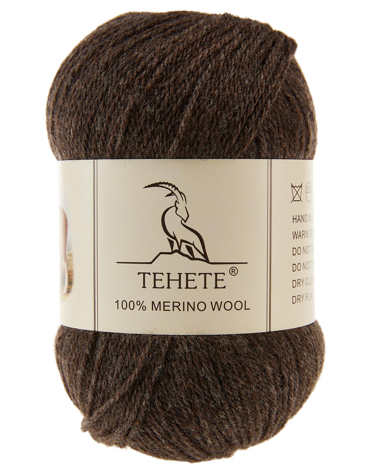 TEHETE 100% Merino Wool Yarn for Knitting 3-Ply Luxury Warm Soft Lightweight Crochet Yarn(Brown,1Ball)