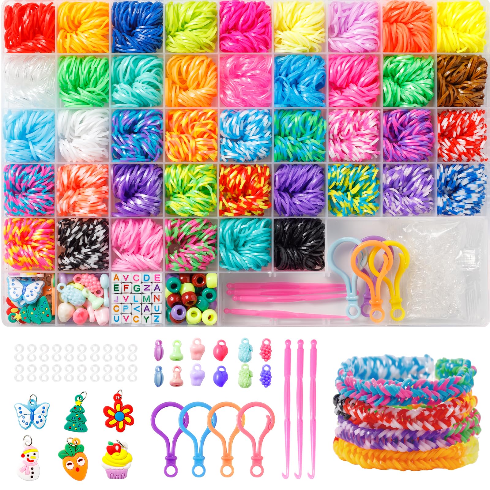 Ybxjges 3600+Rubber Band Bracelet Kit,Loom Bracelet Making Kit for Kids,Friendship Bracelet Loom Bands Kits with Loom Bands Supplies for Children Girls Gifts DIY Crafting Kit