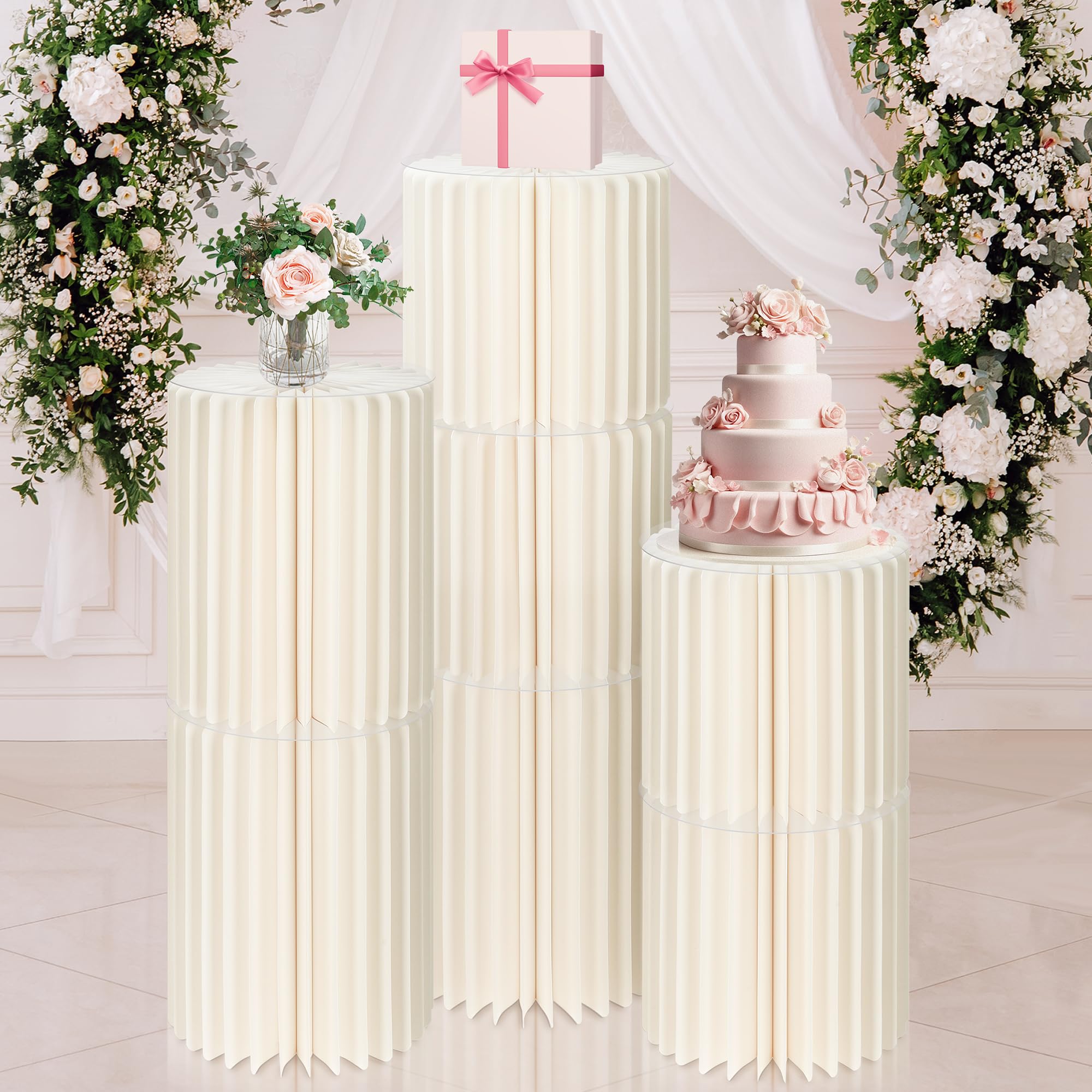 POMINEL Cylinder Stands For Party - 7pcs Cake Pedestal Display Stands | Collapsible, Holds Up To 200lbs