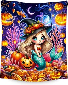 Halloween Blanket Gifts, Mermaid Blanket for Girls, Gifts for Kids, Fluffy Flannel Throw for Sofa Living Room, 50"x60"