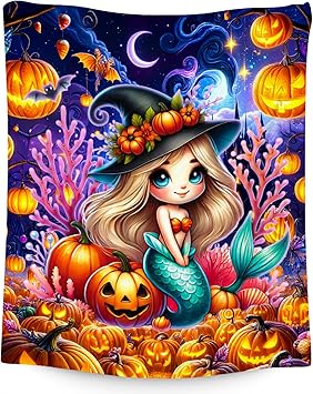 Halloween Blanket Gifts, Mermaid Blanket for Girls, Gifts for Kids, Fluffy Flannel Throw for Sofa Living Room, 50"x60"