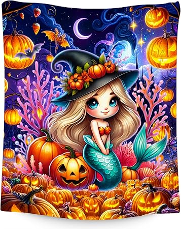 Halloween Blanket Gifts, Mermaid Blanket for Girls, Gifts for Kids, Fluffy Flannel Throw for Sofa Living Room, 50"x60"