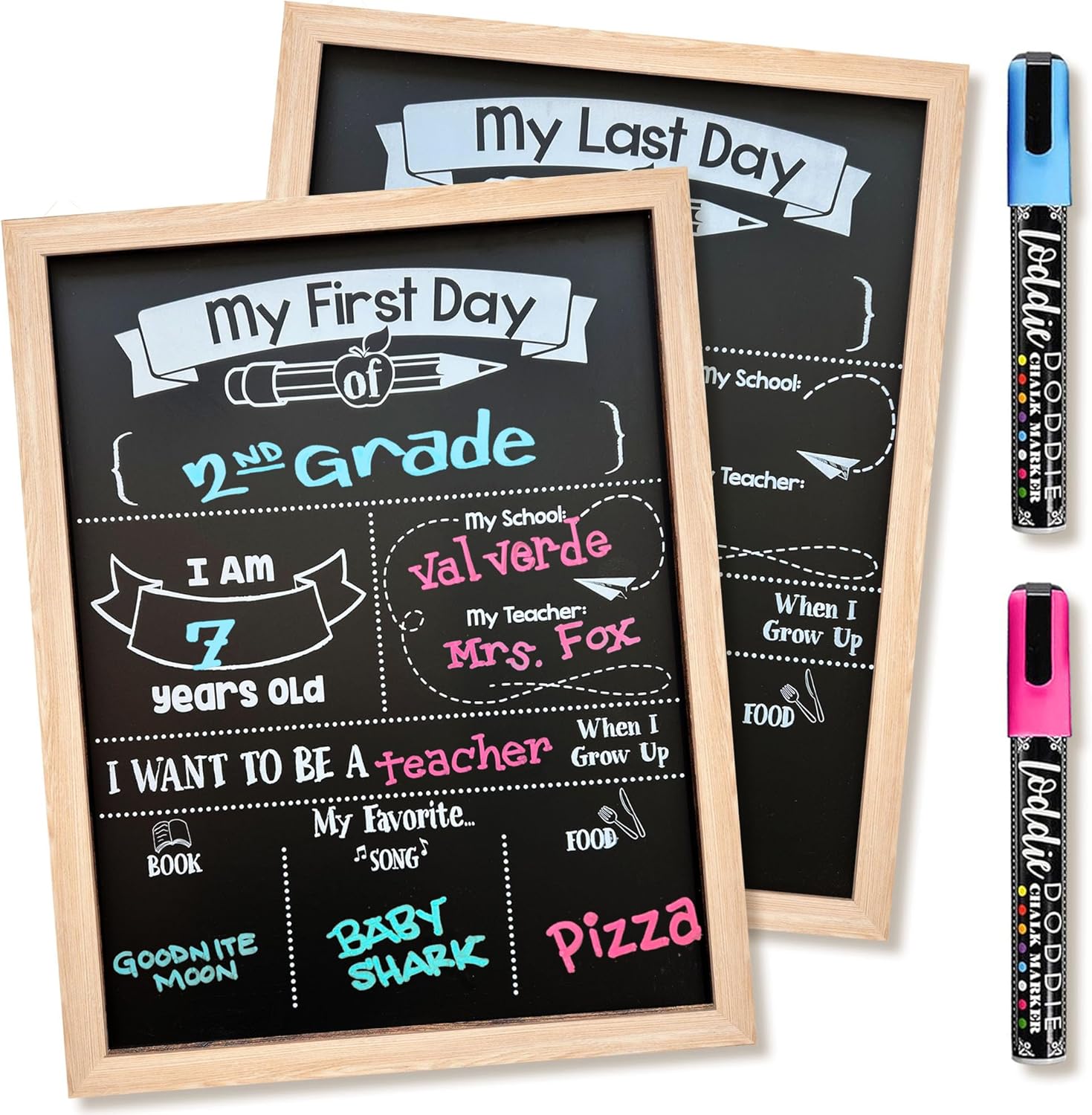 Loddie Doddie Double-Sided Magnetic Chalkboard Sign Board - 11 x 14 in, Light Wood - First Day of School Photo Prop - Magnetic Classroom Sign for Last Day of School