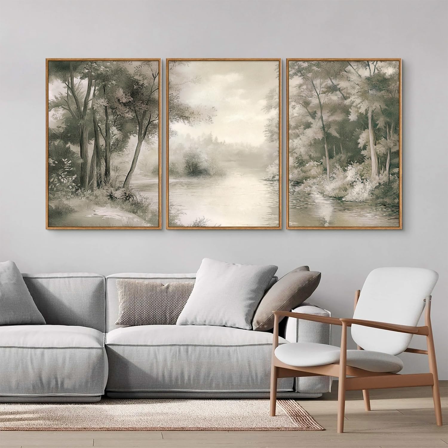 lianyibo Vintage obraz na płótnie z naturalnym krajobrazem, mglisty las, plakat retro z mglistym wystrojem do salonu (40 x 60 cm x 3 / ramka wewnętrzna)