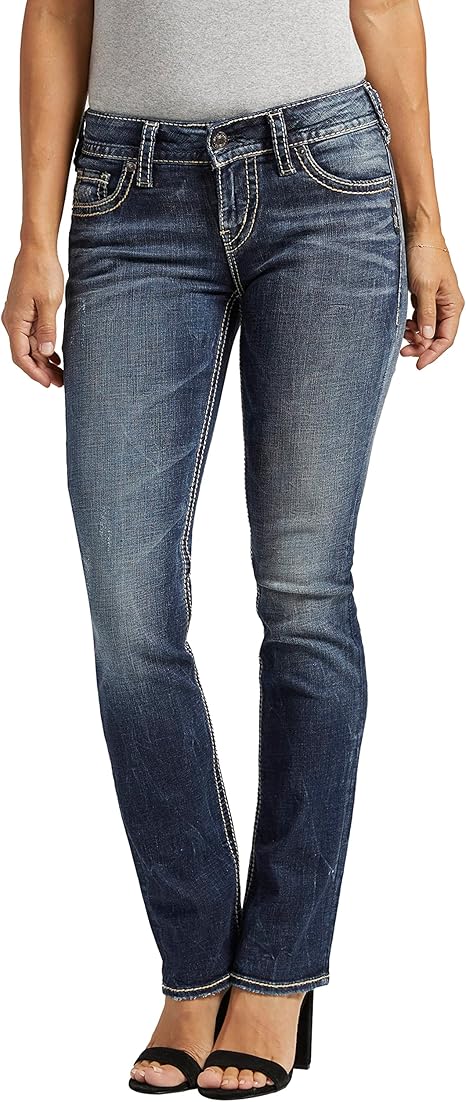 Silver Jeans Co. Women's Suki Mid Rise Straight Leg Jeans
