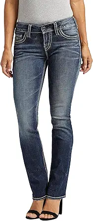 Silver Jeans Co. Women's Suki Mid Rise Curvy Fit Straight Leg Jeans