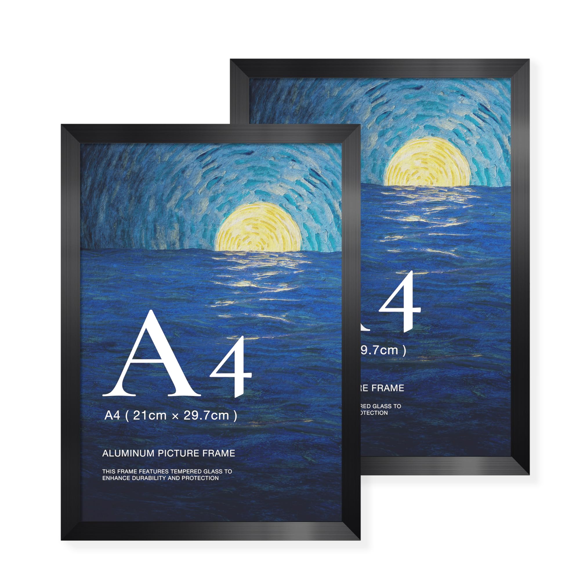 LIVINGTASTE A4 Picture Frame Brushed Black Aluminium, 2-Pack 21x30 cm Photo Frame with Plexiglass Front, for Certificates, Photos, Documents and Wall Display