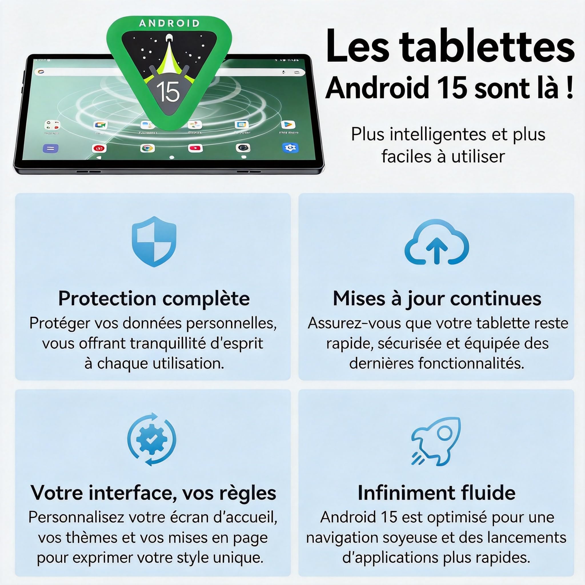Tablette Android 15 10.1 Pouces Gris, 6GB RAM (jusqu’à 18GB) 128GB, Octa-Core T30, Écran IPS HD, Batterie 6000mAh, WiFi Double Bande, GPS, Déverrouillage Facial, Bluetooth, USB-C, TF 1TB