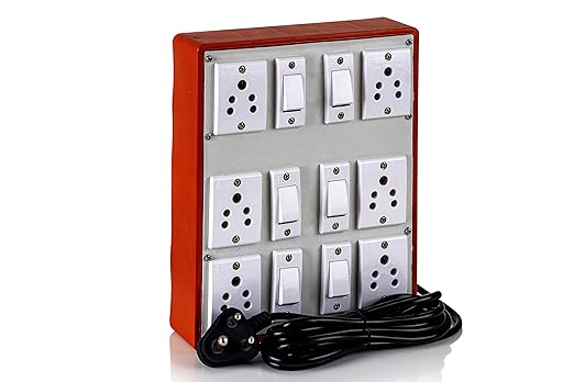 HI PLASST PINS N PLUGS (6+6) Brown Multi Outlet Electrical Extension Switch Board with 6 Anchor Sockets (6A) and 6 Anchor Switches (6A)-4yard Long Wire Power Strip