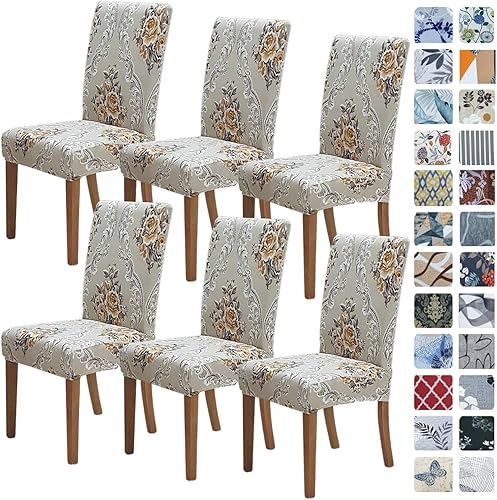 SPRINGRICO Fundas para sillas de comedor, paquete de 6, fundas elásticas para sillas de comedor, de elastano, lavables, fundas para sillas Parsons