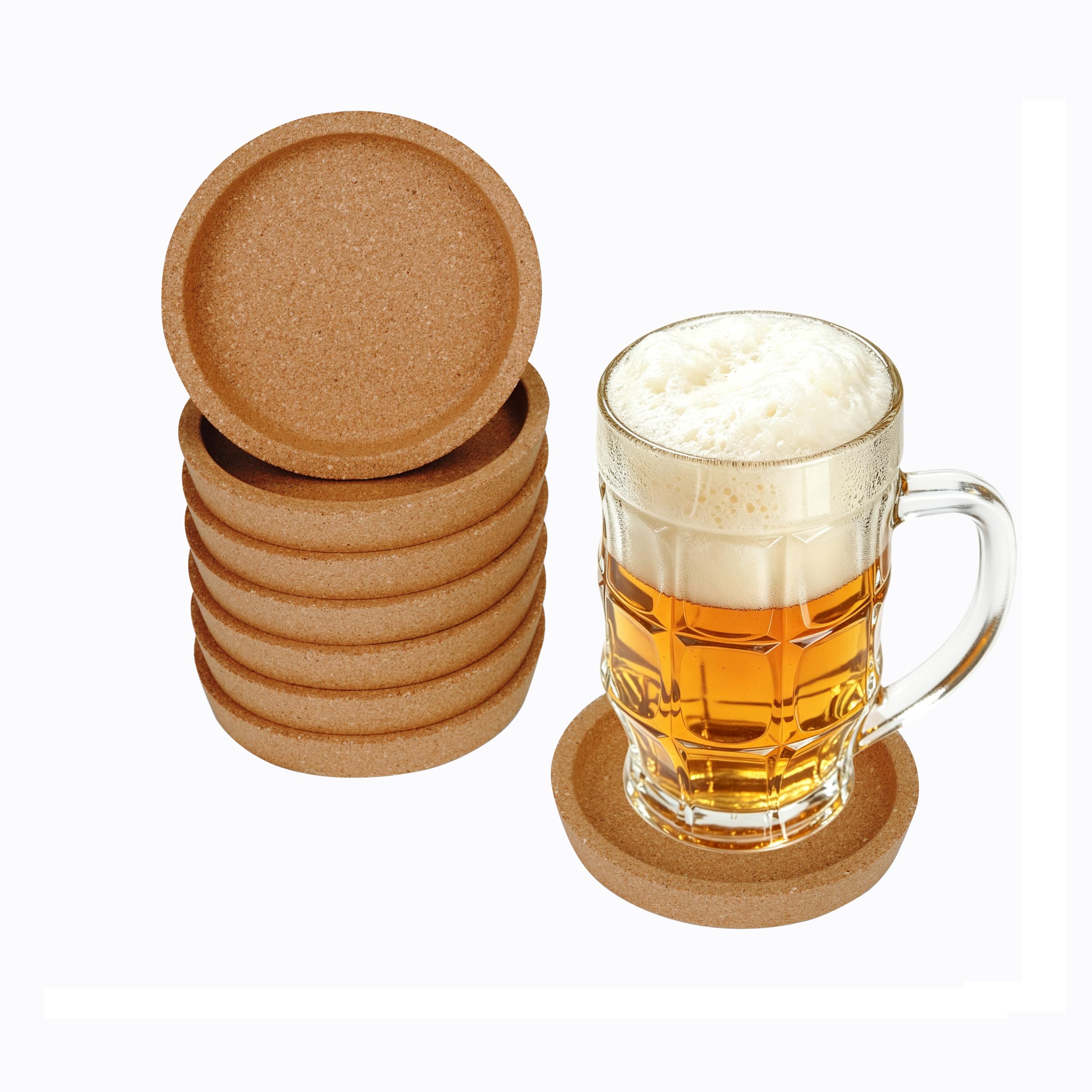 8 Pcs 4" Round Cork Coasters with Rim, Eco-Friendly & Heat-Resistant Non-Slip Absorbent Drinks Coasters for Tea Coffee Beer Wine,Versatile Jewelry Tray & Plant Saucers, Blank Coasters for DIY Crafts