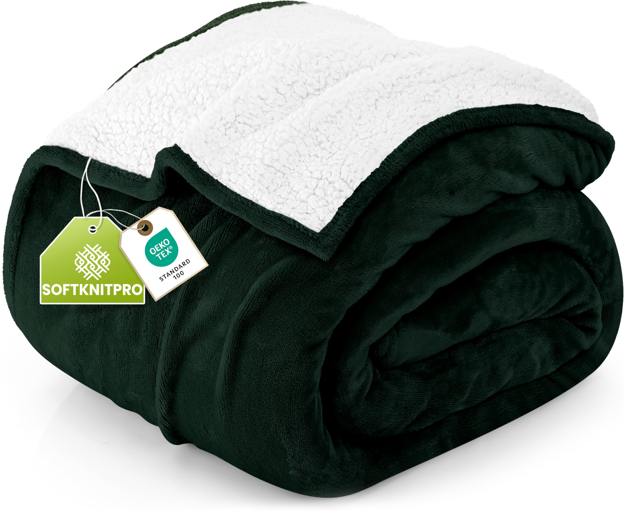 Utopia Bedding Forest Green Sherpa Blanket Queen Size [, 90X90 Inches] - 480Gsm Thick Warm Plush Fleece Reversible Blanket For Bed, Sofa, Couch, Camping And Travel