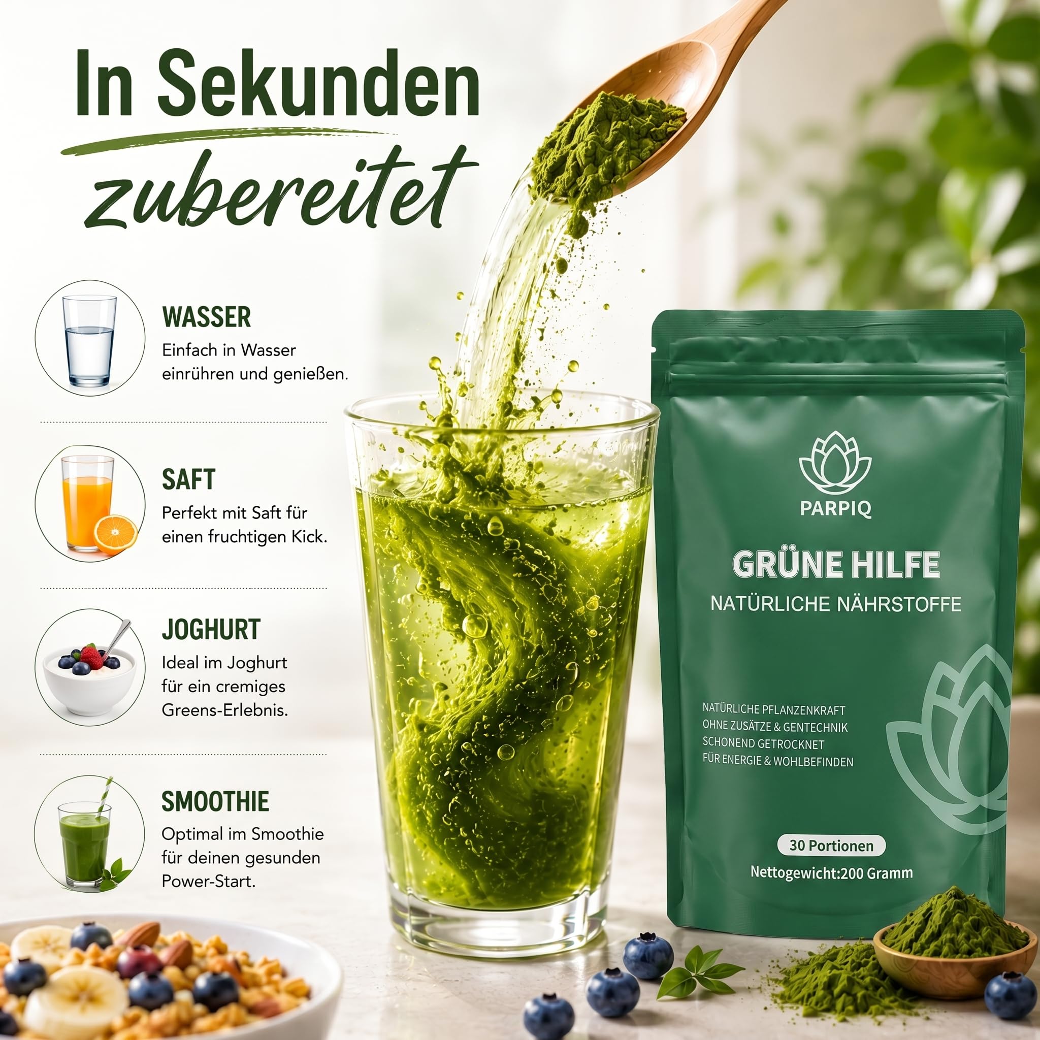 2 Pack Grüne Entgiftungspulver 400g, 2026 Neu Grüner Super Helfer mit Cholin, Gerstengras, Spirulina, Chlorella, Matcha & Heidelbeere, reich an Ballaststoffen und Mikronährstoffen, vegan & glutenfrei