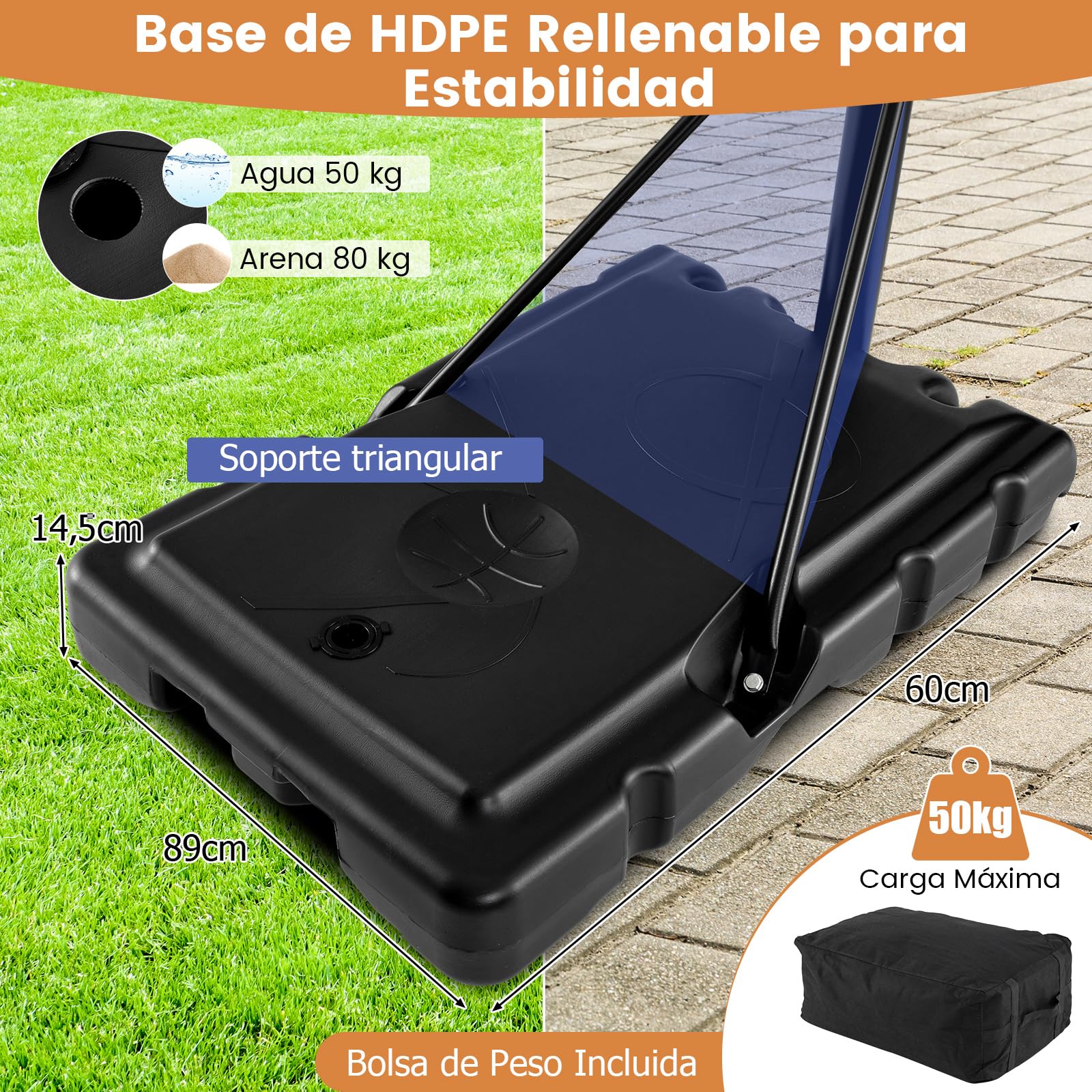 COSTWAY Canasta de Baloncesto, Altura Ajustable 165-305 cm, Canasta de Baloncesto con Base Rellenable, Red de Repuesto, Niños/Adolescentes/Adultos, Interiores Exteriores