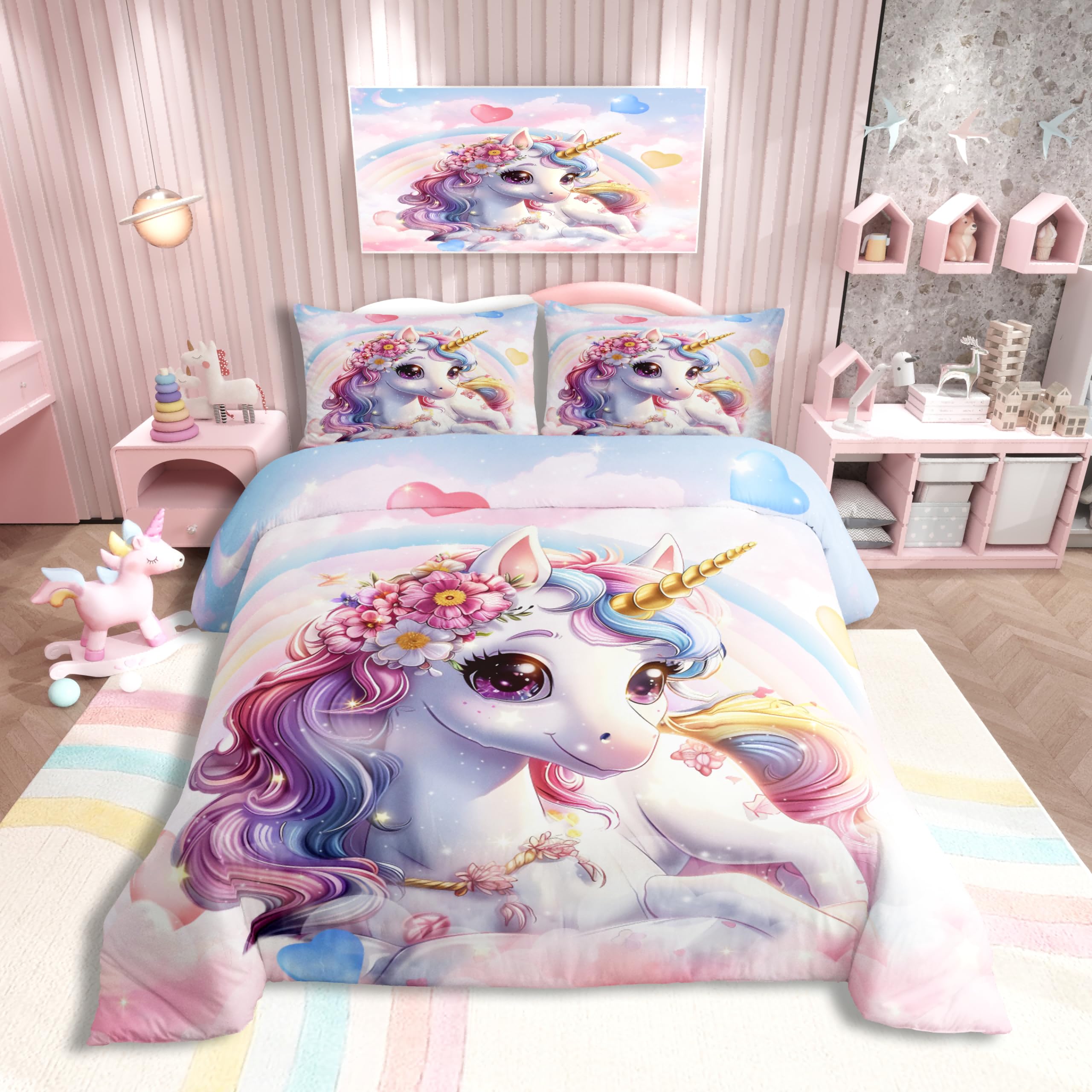 Parure de lit enfant arc-en-ciel pour décorer une chambre de fille