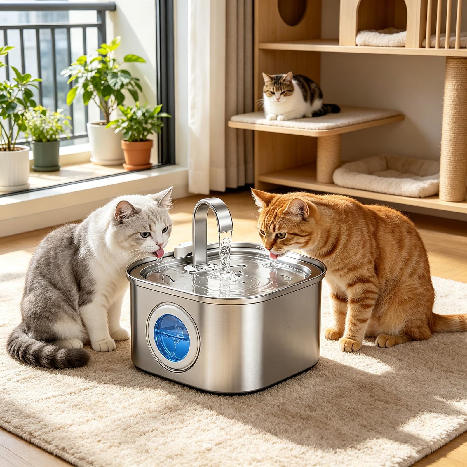 Fuente para Gatos de Acero Inoxidable con arqueado