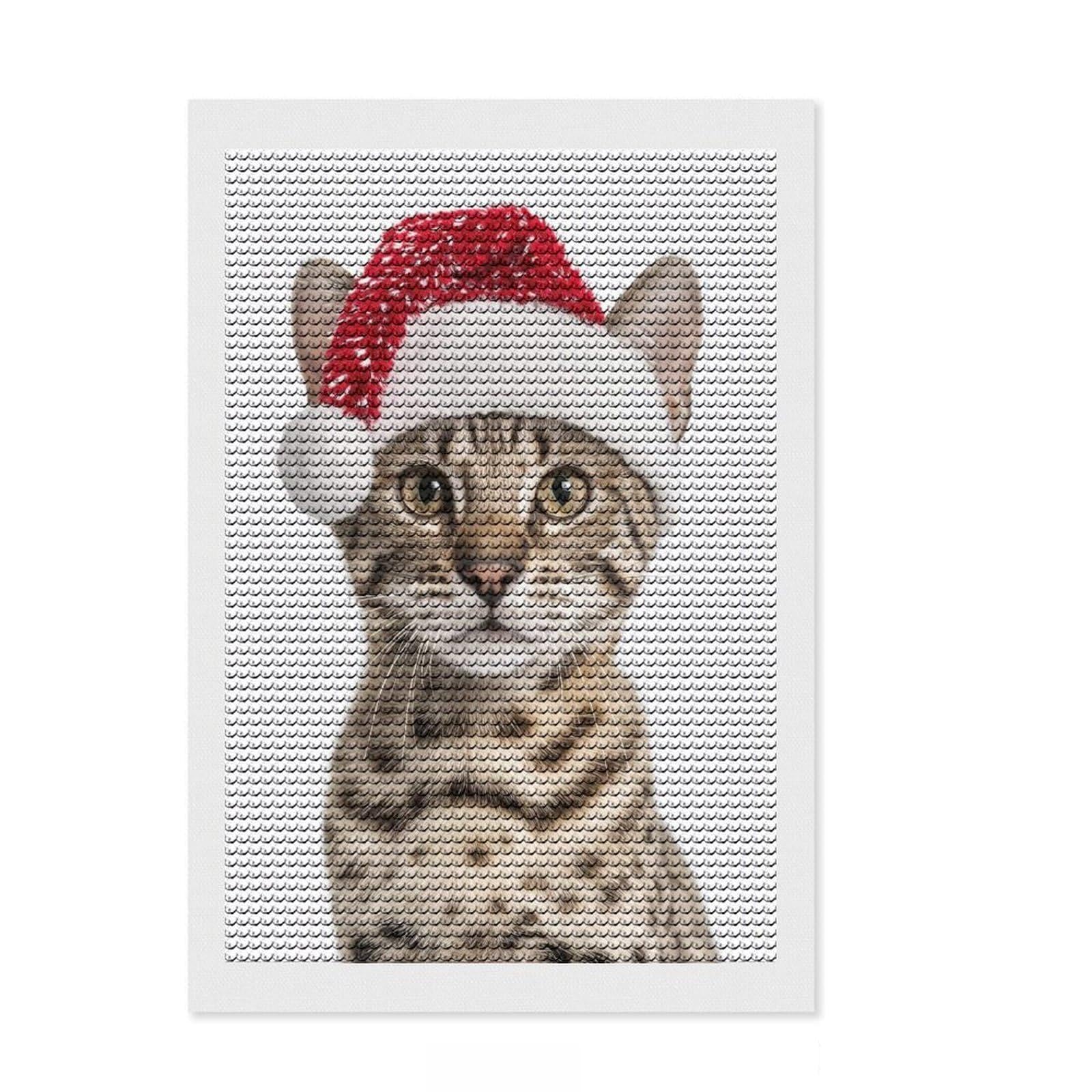 Junmoney Savannah Cat Wearing A Santa Hat Full Drill Diamond Painting Kit 8"x12", Bedroom Decor, for Craft Lovers, Mindful Craft Activity, Birthday Gift