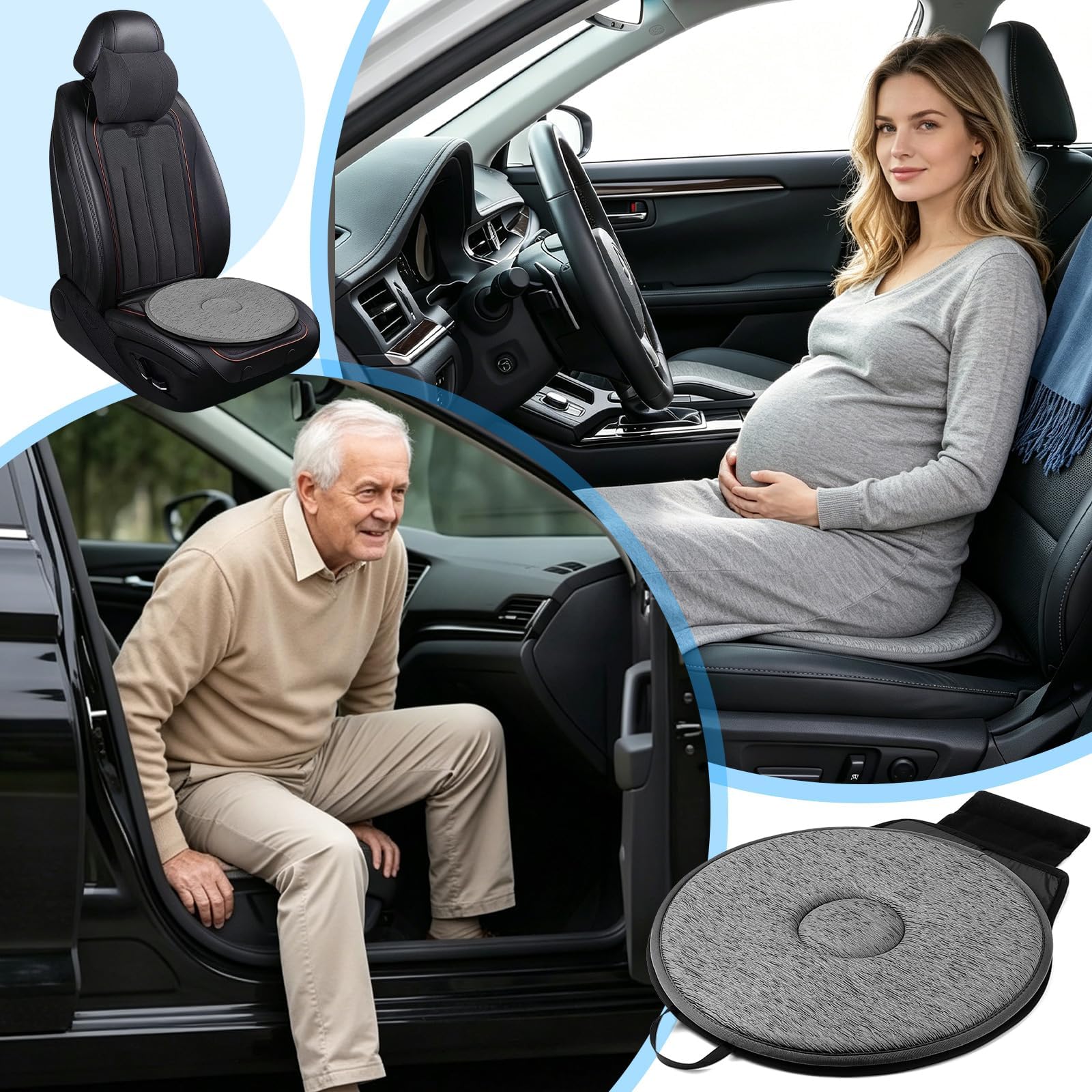 Cuscino Girevole per Auto per Jeep Gladiator 2026 2025-2020, 360 Gradi Rotante Antiscivolo Aiuto al Trasferimento Confortevole Traspirante Coprisedile Tessile
