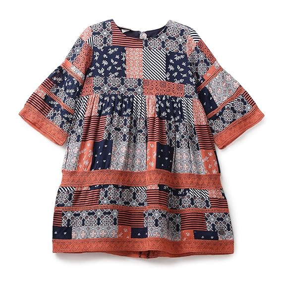 Under Fourteen Only Girls Dresses | Half Sleeves Regular Fit Printed Dress for Girls | Round Neck Dress | 100% Cotton