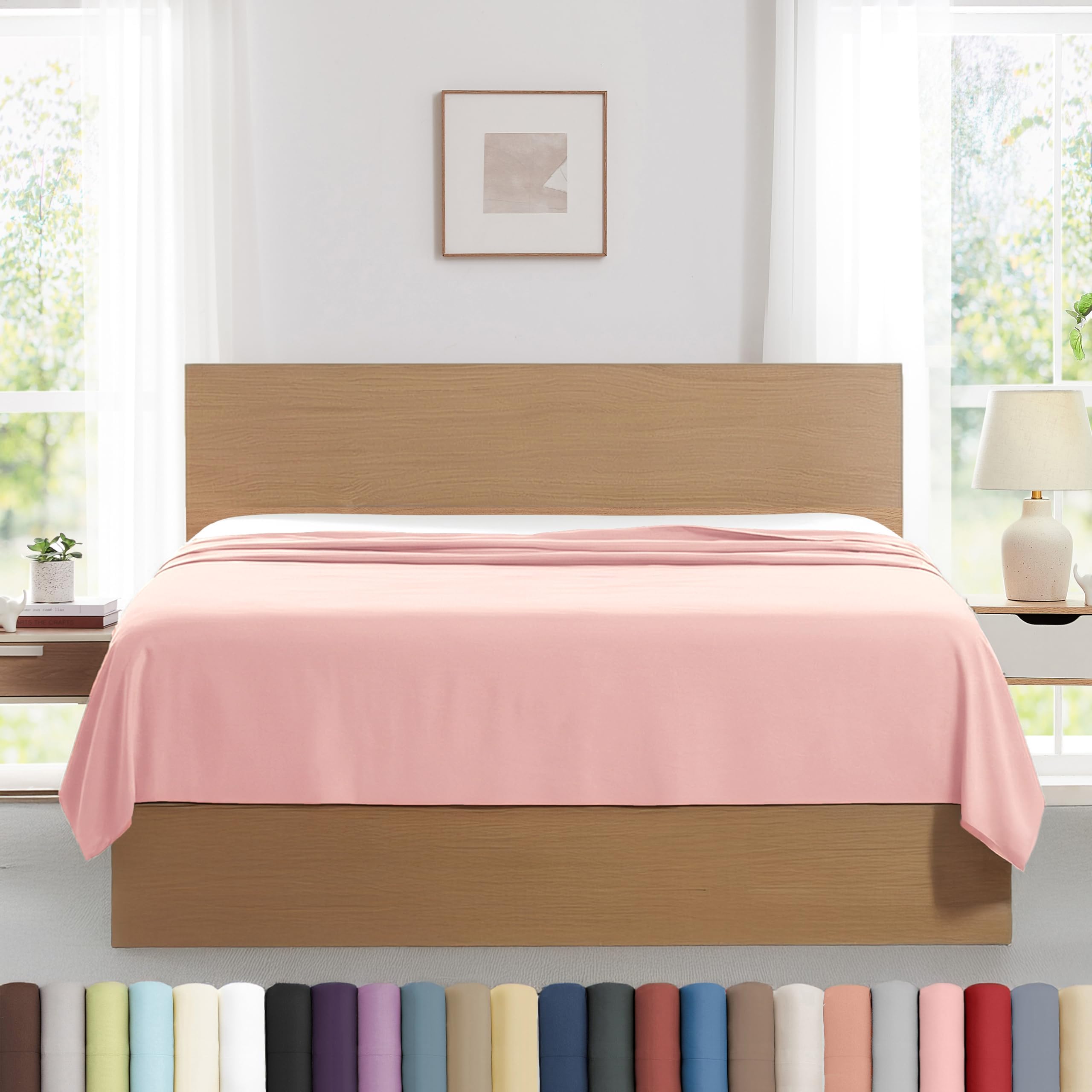 Southshore Fine Living, Inc. 2-Pack Full Size Flat Sheets Only, Premium Pink Bedsheets, 80" x 94" Full Size Top Sheet Stays Tucked on Deep Mattresses, Flat Sheet Set of 2, Pastel Pink
