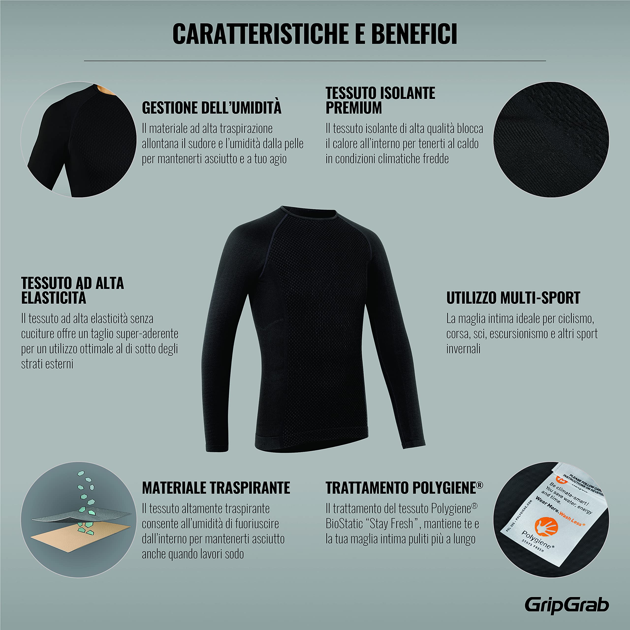 GripGrab Maglia Intima Ciclismo Invernale Maniche Lunghe Termica Antivento Traspirante Abbigliamento Tecnico Ciclismo Maglia Termica Unisex - Adulto