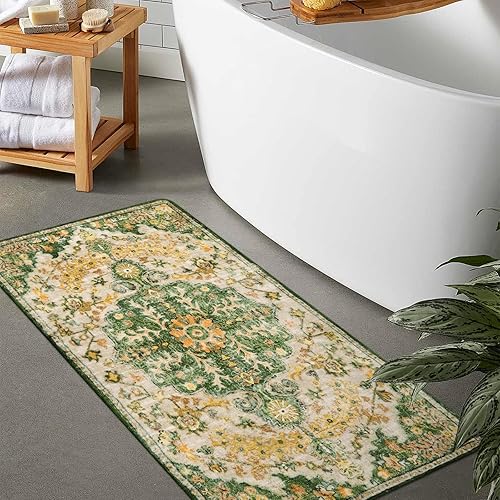 Miniatura 254 de Lahome Alfombra bohemia con medallón floral de 3 x 5 pies, suave, impresa, para baño, cocina, entrada, vestíbulo, vintage, antideslizante, lavable