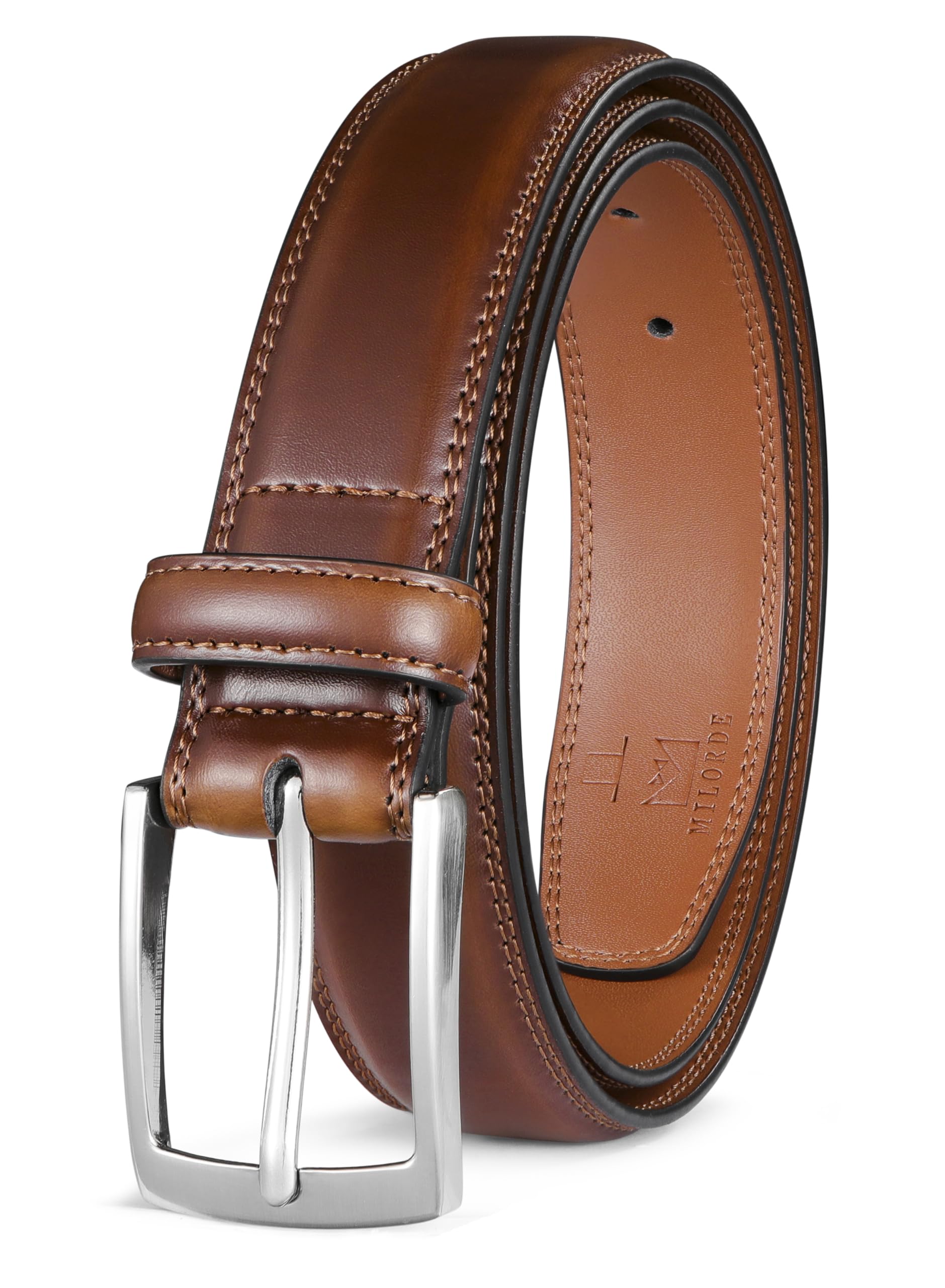 Milorde Men's Burnt Umber Genuine Leather Dress Belt, Handmade, 100% Cow Leather, Fashion & Classic Designs For Work Business And Casual (Burnt Umber103,40)
