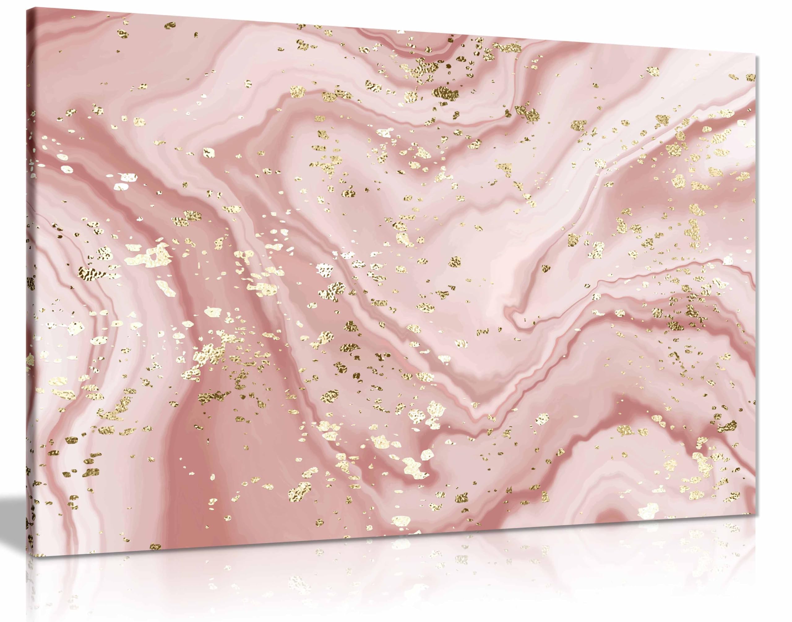 Panther Print Framed Canvas Abstract Pink Marble With Gold Print, Pictures For Home Walls, Bedroom, Living Room & Bathroom Decor 91X61cm (36X24in)