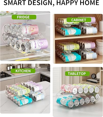 Miniatura 6 de Organizador de latas de soda, paquete de 2, organizadores automáticos de latas para refrigerador, dispensador de latas ancho + delgado de doble