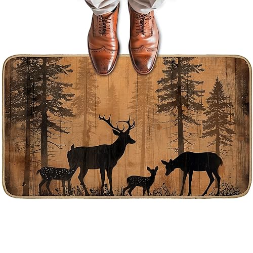 Rustic Woodland Deer Doormat for Front Door Outdoor Indoor, Non-Slip