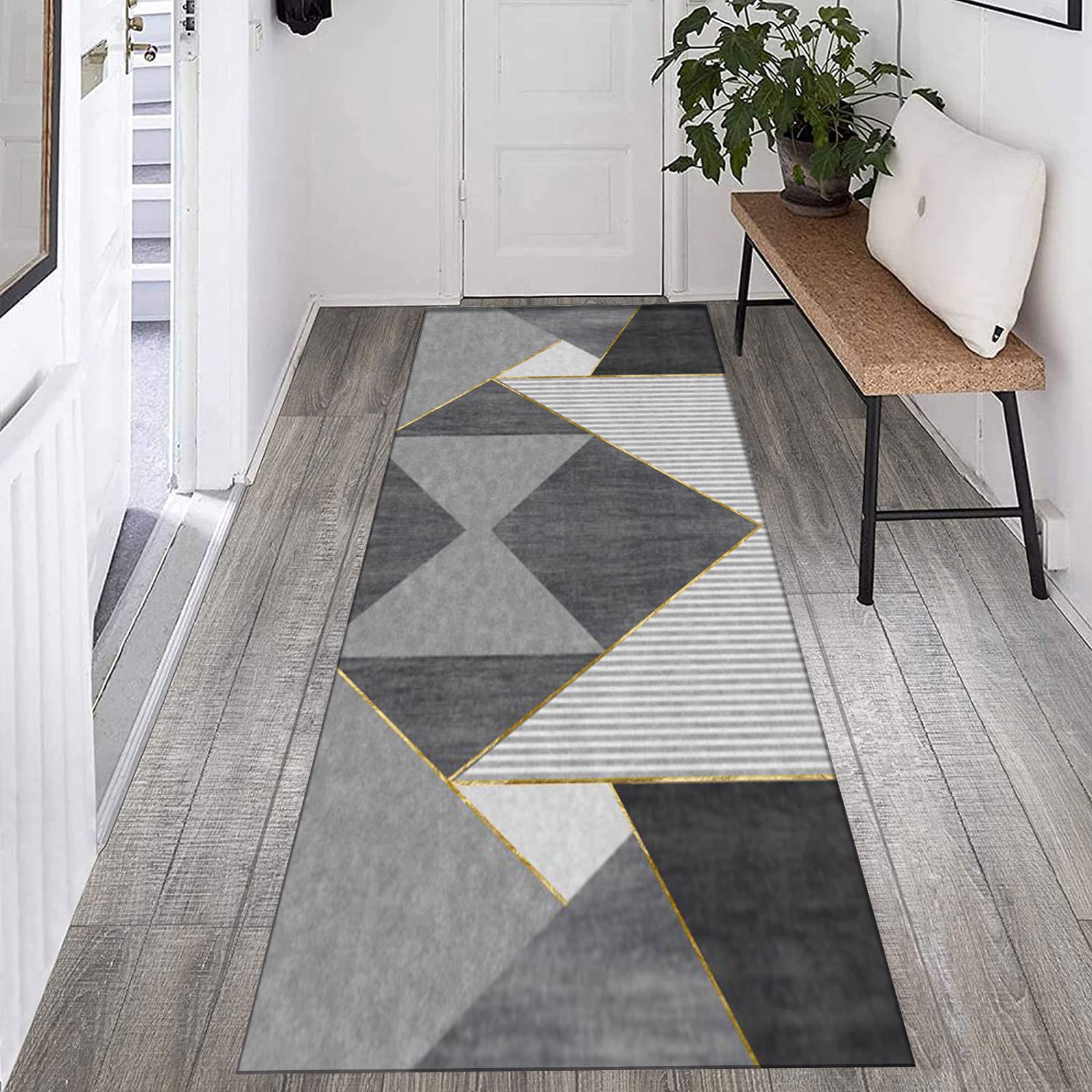 Läufer Teppich Flur Wohnzimmer rutschfest Modern Geometrisches Design Vielseitiger Teppich für Küchenräume