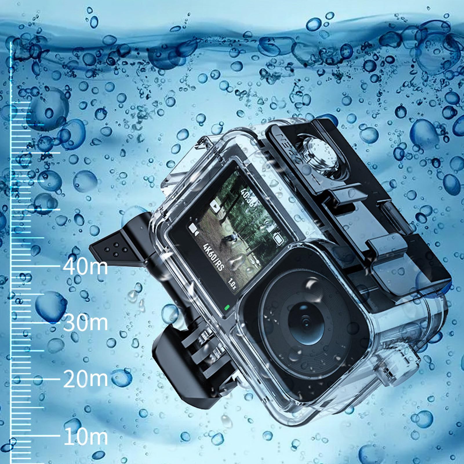 Estuche de Buceo para Cámara para Osmo Action 4 Action 3, Carcasa Impermeable de 196 Pies, Accesorios para Cámaras Deportivas, Buceo de 60 M, con Filtro de 3 Piezas + Película
