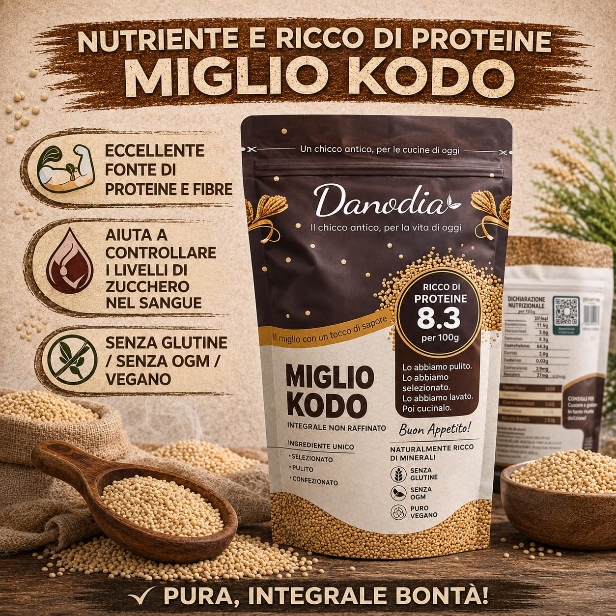 Danodia Foods 100% Natural Unpolished KODO MILLET (Varagu Arisi)-Siridhanya | Rich in Protein, Fiber, Minerals | Best For Stomach & Overall Health | Gluten-Free, Non-GMO, Best Of India KODO MILLET
