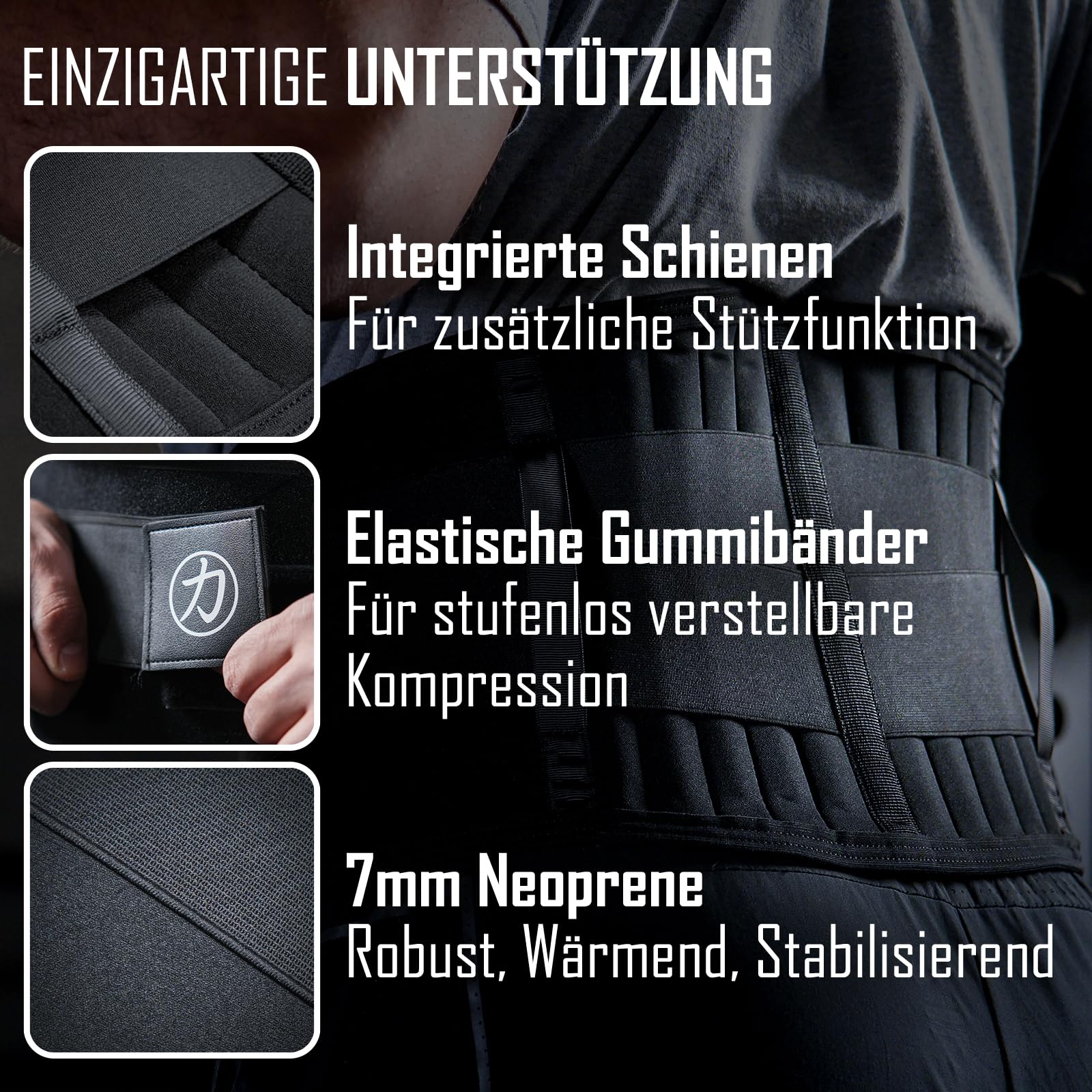 Strength Shop 7 mm neoprenowy bandaż na plecy ze szlufkami na pasek, rozmiar XL, oddychający i ocieplający pas podpierający plecy z elastyczną gumową taśmą na rzep, wspiera i odciąża podczas treningu i na co dzień