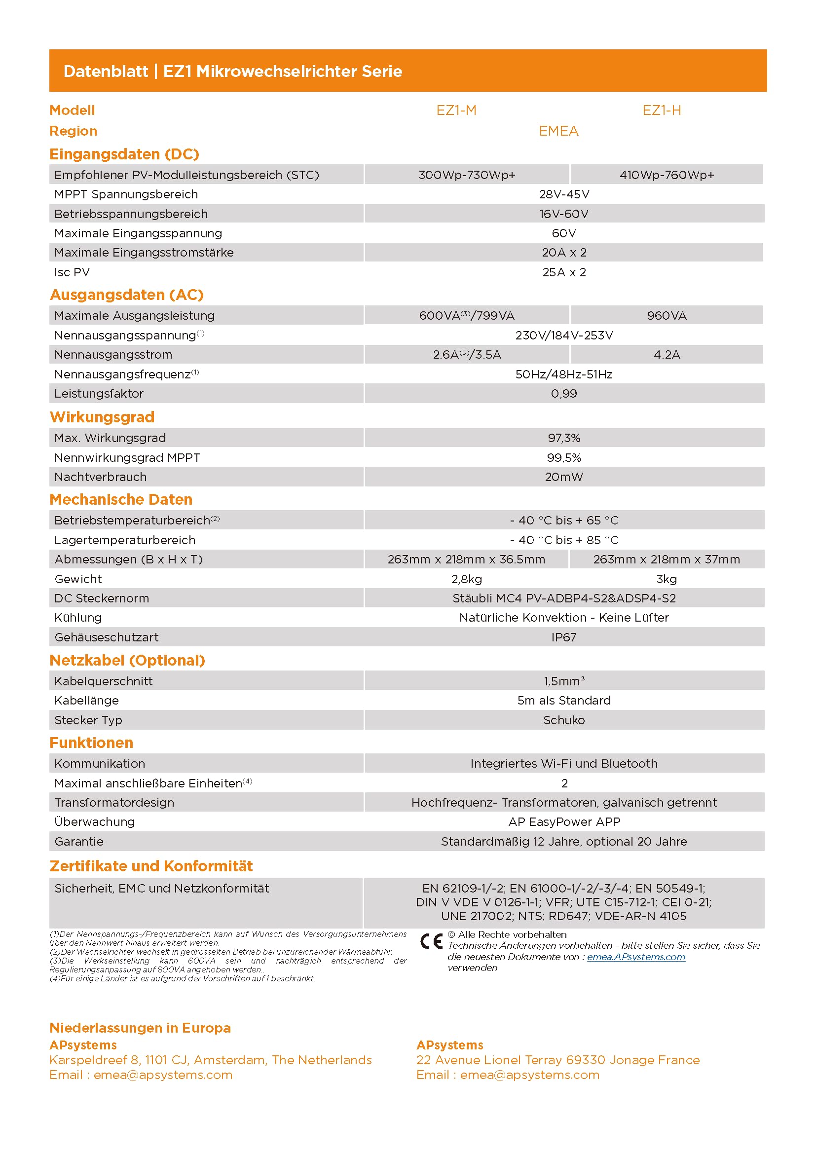 APsystems EZ1-M 600/800W Microinverter con WiFi & Bluetooth, per Impianto Solare da Balcone, fino a 799VA regolabile