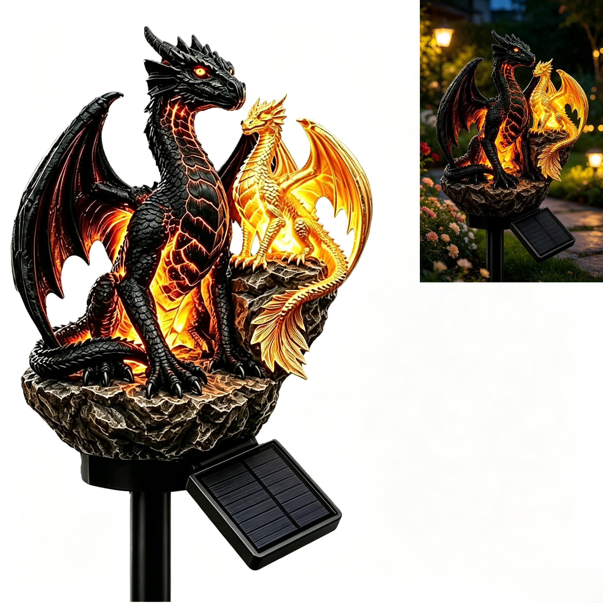 Solar Dragon Garden Statue with Solar LED Lights, Dragon Solar Lights Outdoor Garden, Waterproof Resin Dragon Figurine, Outdoor Garden Decoration for Lawn, Fantasy Gift for Dragon Lovers (1pcs-B)