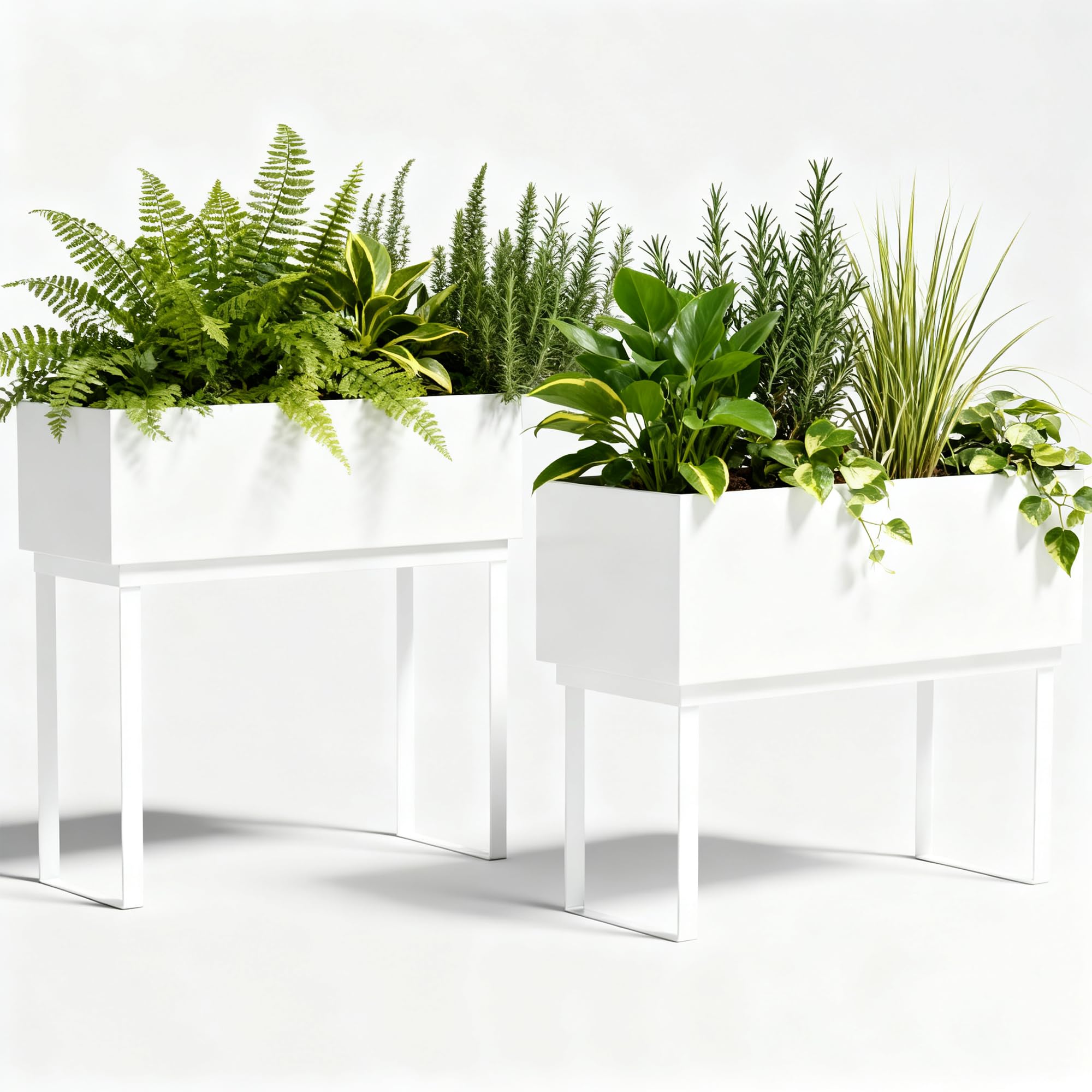 Worth Set of 2 Raised Metal Planter Box with Legs, Large & Small Galvanized Steel Elevated Garden Beds with Drainage Hole & Plug for Vegetables,