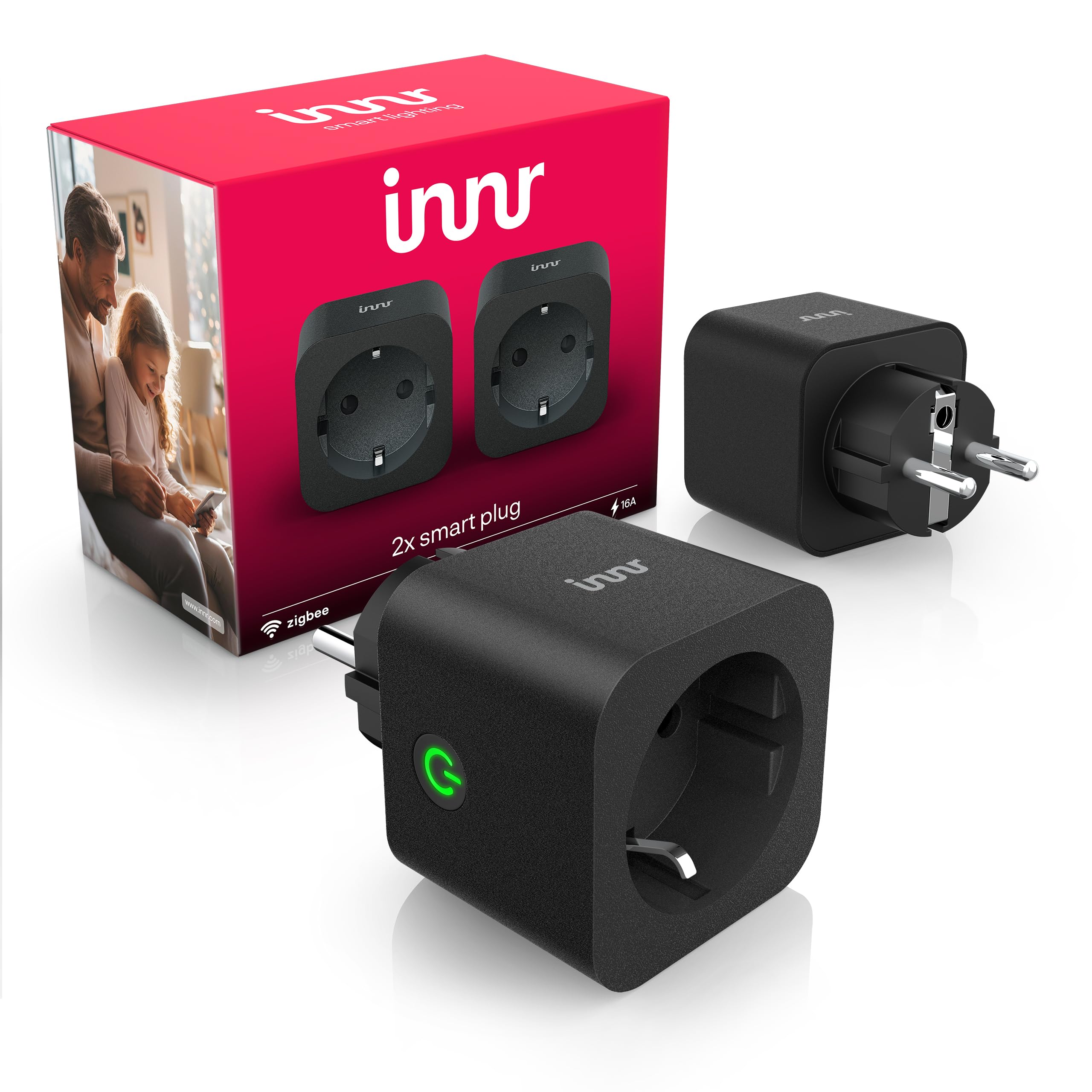 innr Innr Smart Steckdose Schwarz, funktioniert mit Hue* und Alexa, Zigbee Repeater, Zigbee Steckdose mit Strommessung, 2 Stück